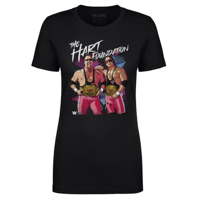 Bret Hart & Jim "The Anvil" Neidhart 500 Level Women's The Hart Foundation Retro T-Shirt - Black