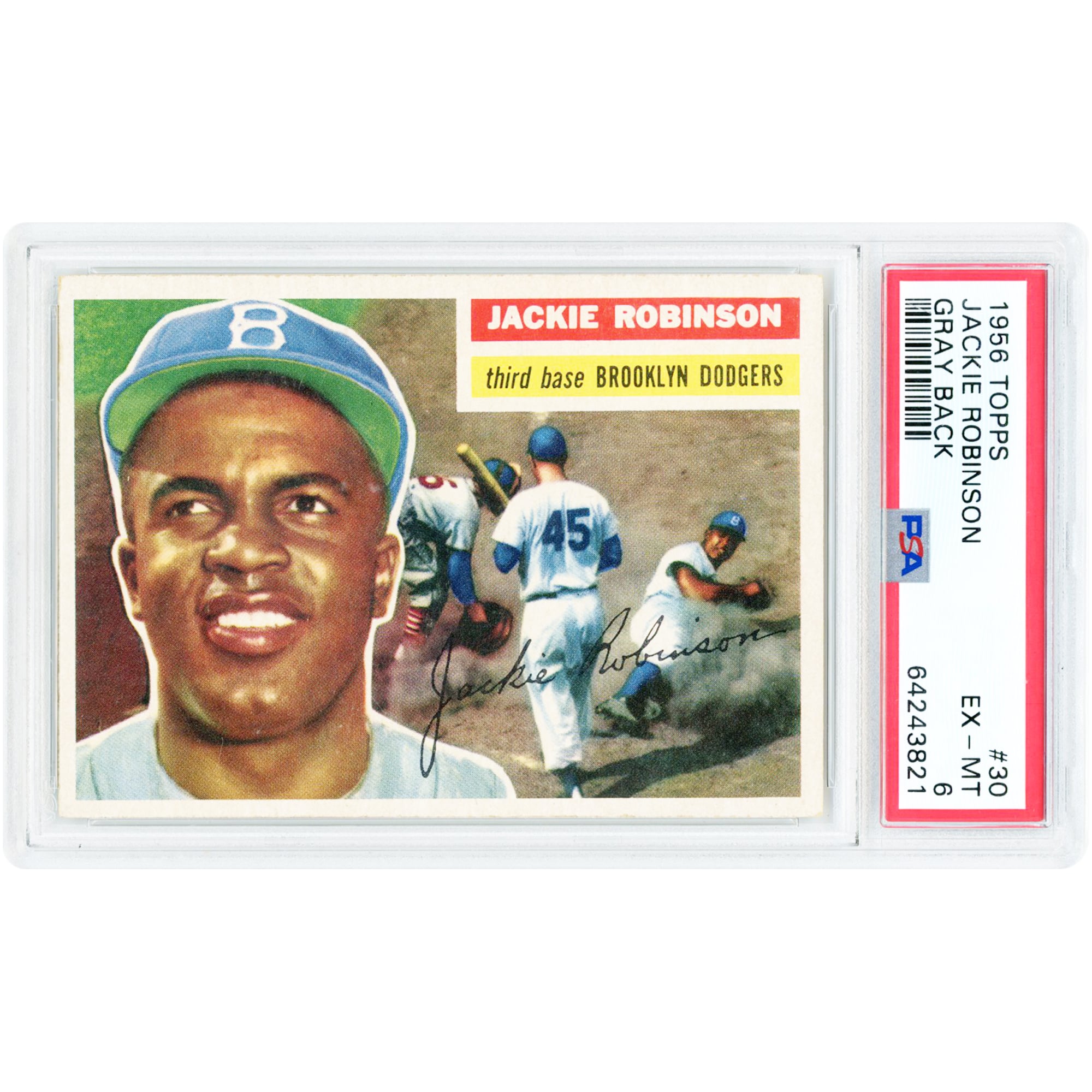 Jackie Robinson Brooklyn Dodgers 1956 Topps Grey Back #30 PSA Authenticated 6 Card