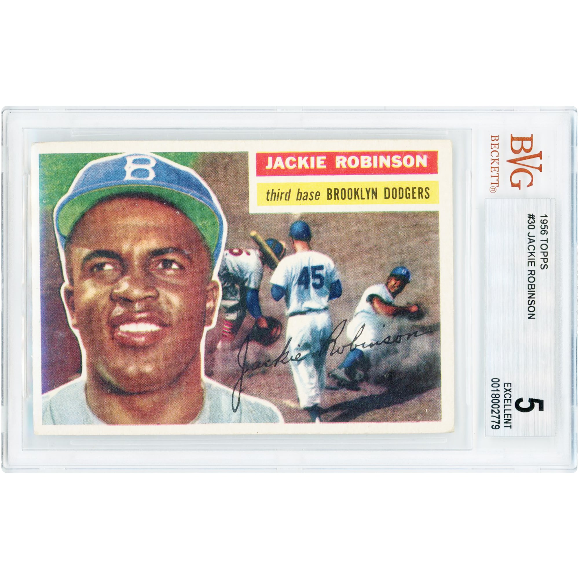 Jackie Robinson Brooklyn Dodgers 1956 Topps White Back #30 BVG Authenticated 5 Card