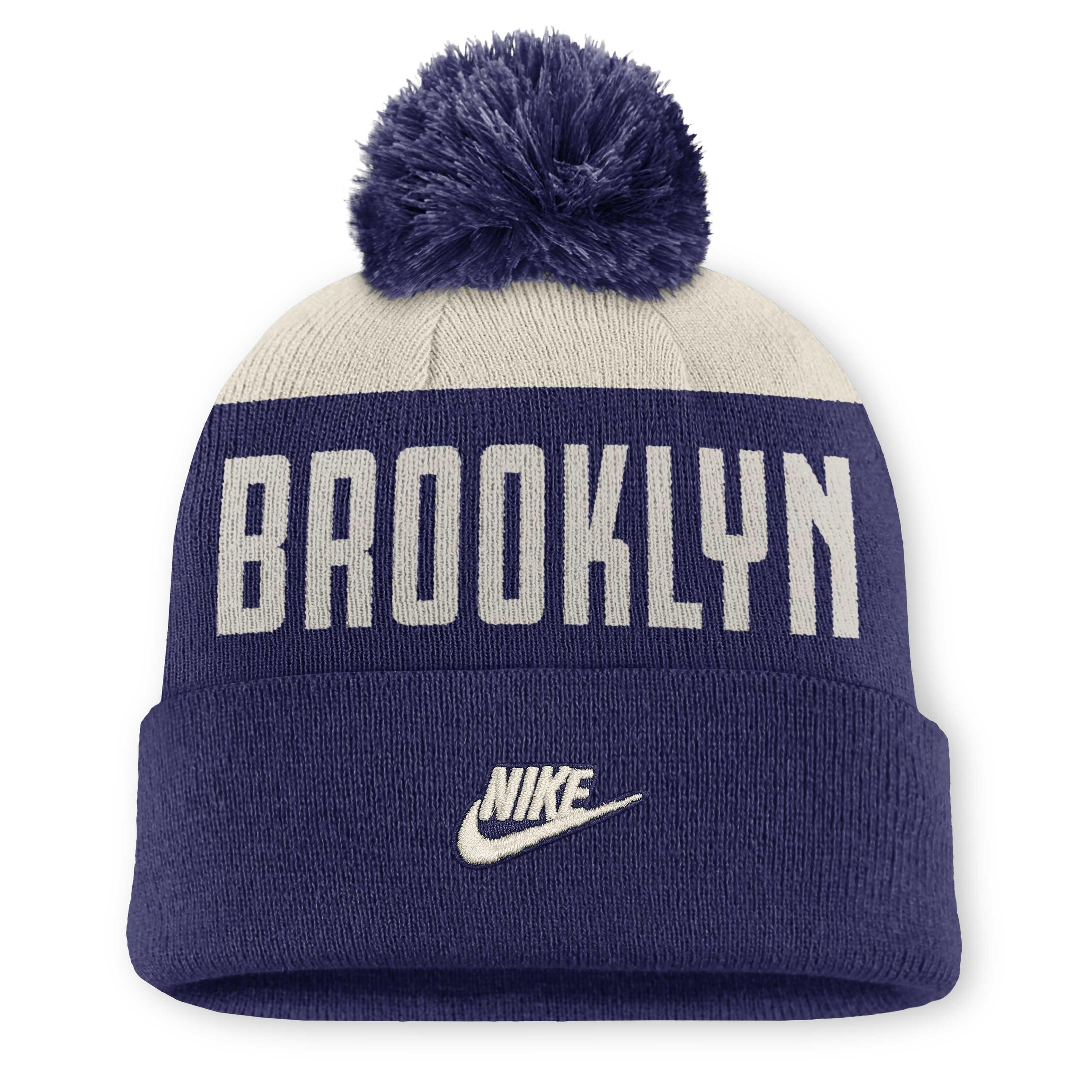 Bonnet à revers Nike Peak Standard pour homme, coloris naturel/marine, Brooklyn Dodgers, collection Cooperstown, avec pompon.