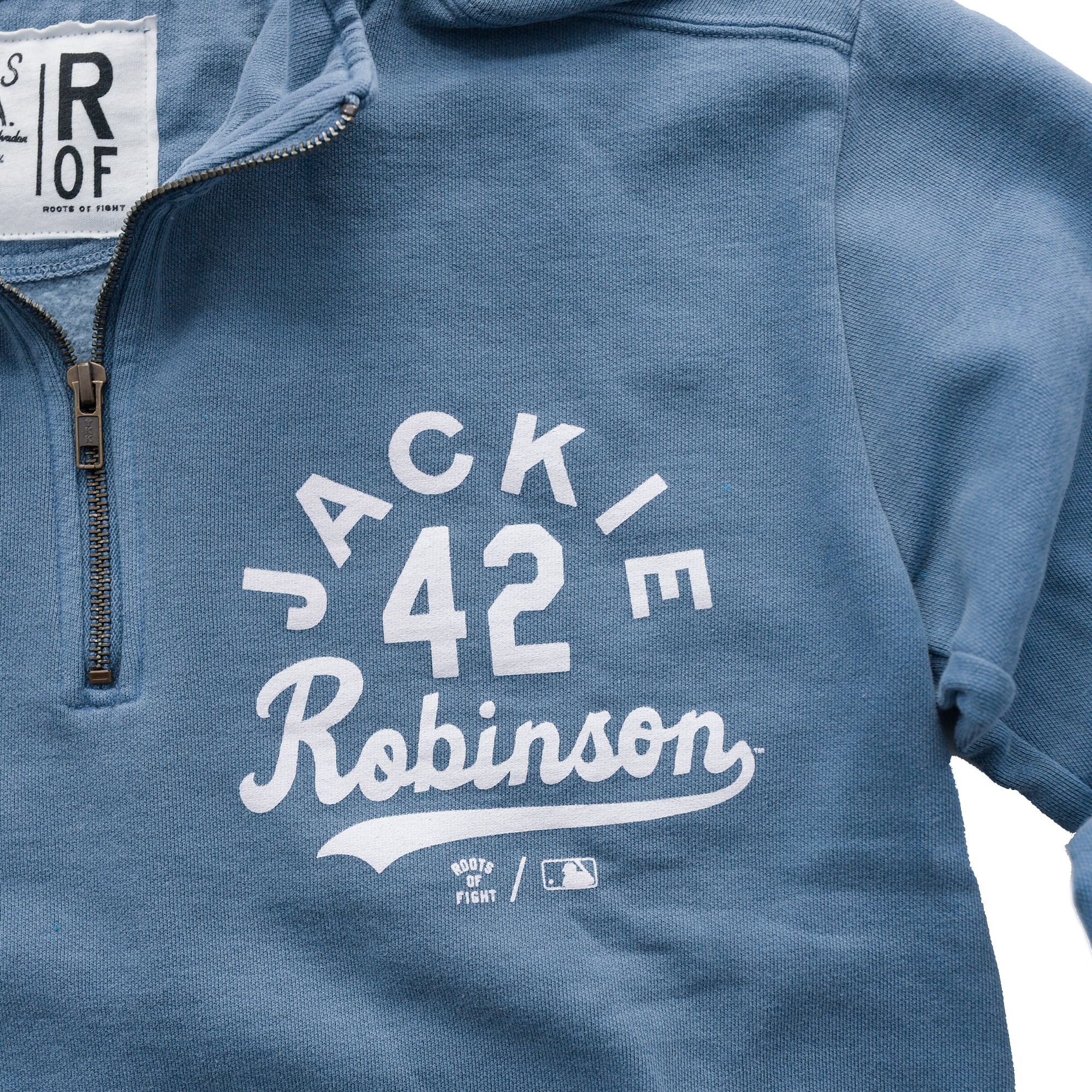 Sweat-shirt à col zippé bleu poudré « Roots of Fight » Jackie Robinson pour homme, Brooklyn Dodgers