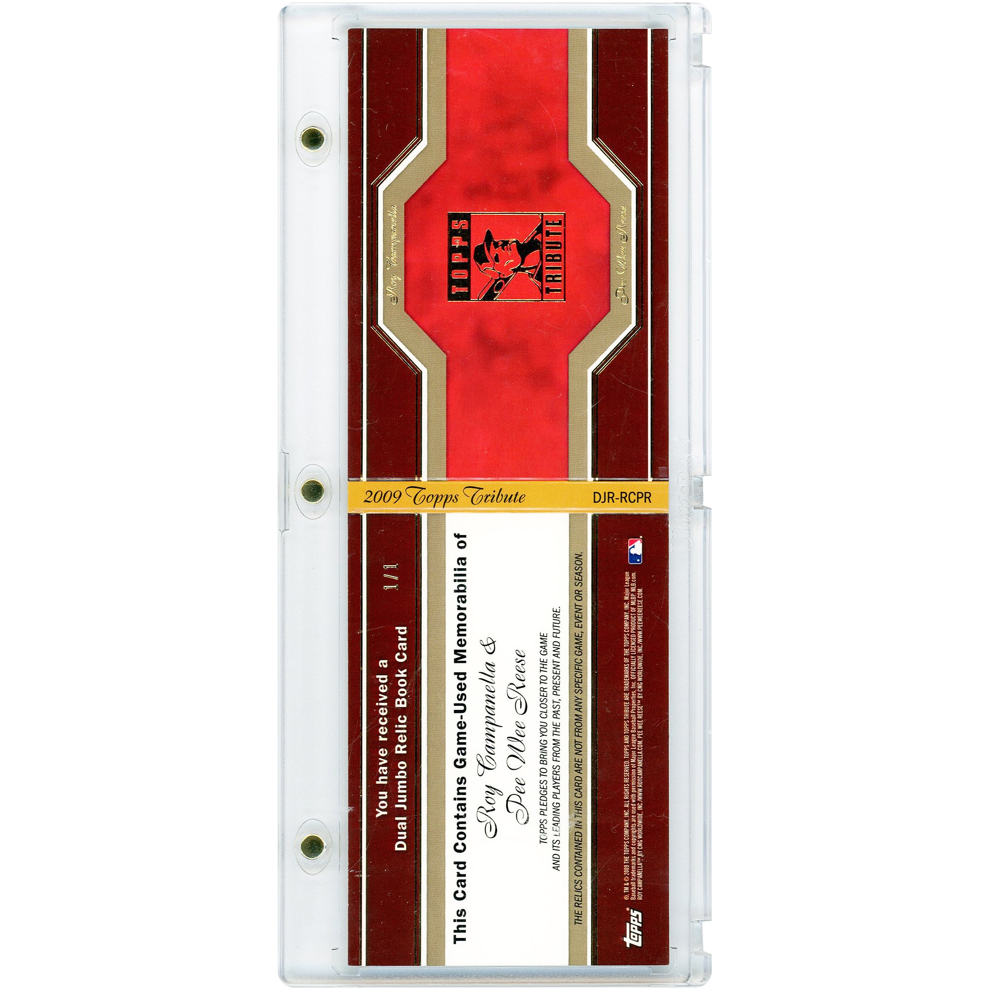 Pee Wee Reese & Roy Campanella Brooklyn Dodgers 2009 Topps Tribute Dual Jumbo Game Used Relics Booklet #DJR-RCPR #1/1 Card