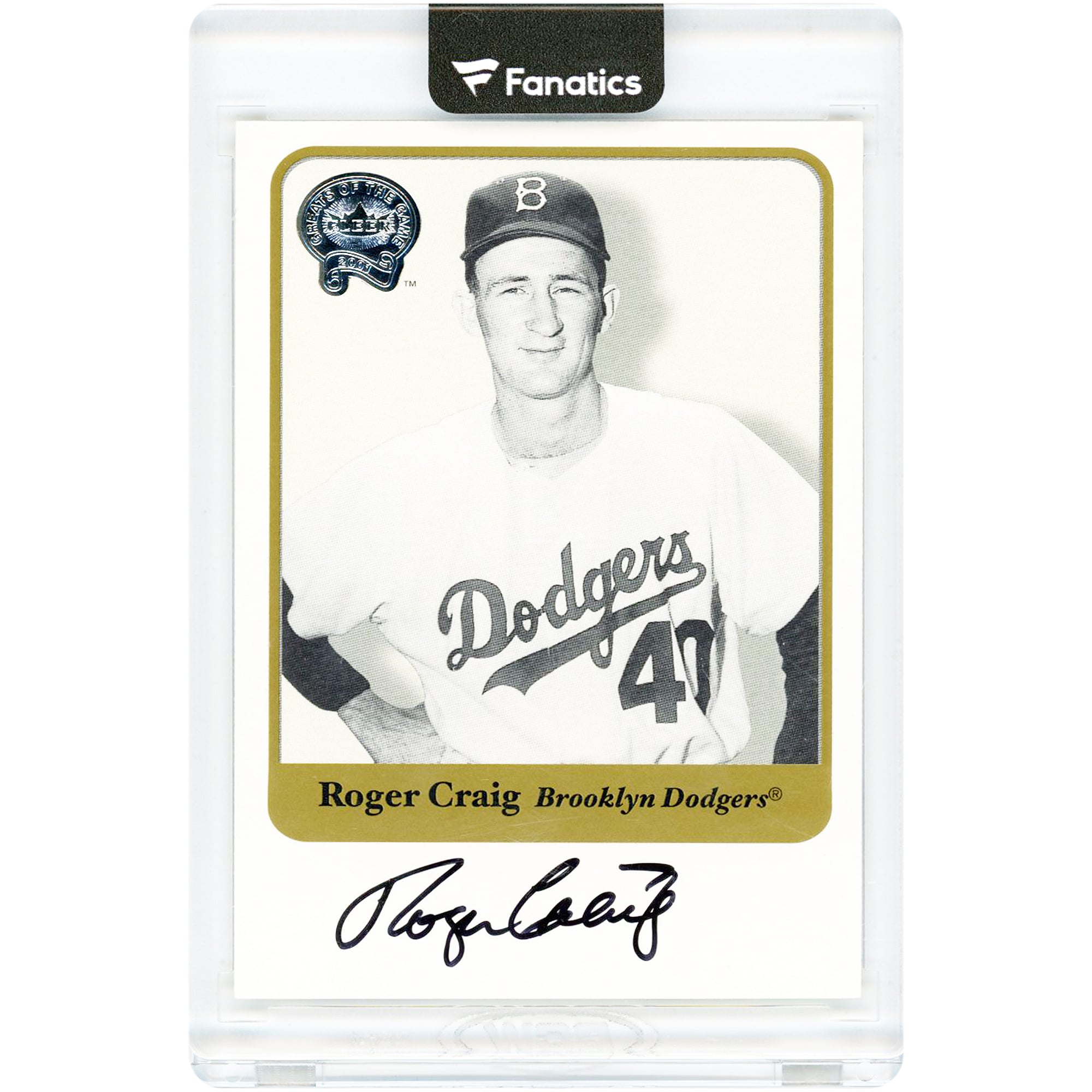 Carte autographiée de Roger Craig (Brooklyn Dodgers) de la série Fleer Greats Of The Game 2001, numéro NNO