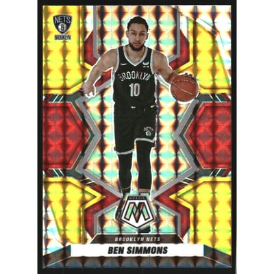 2021-22 Panini Mosaic Mosaic Choice Fusion Red and Yellow #9 Ben Simmons