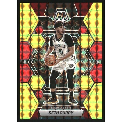 2022-23 Panini Mosaic Mosaic Choice Fusion Red and Yellow #150 Seth Curry