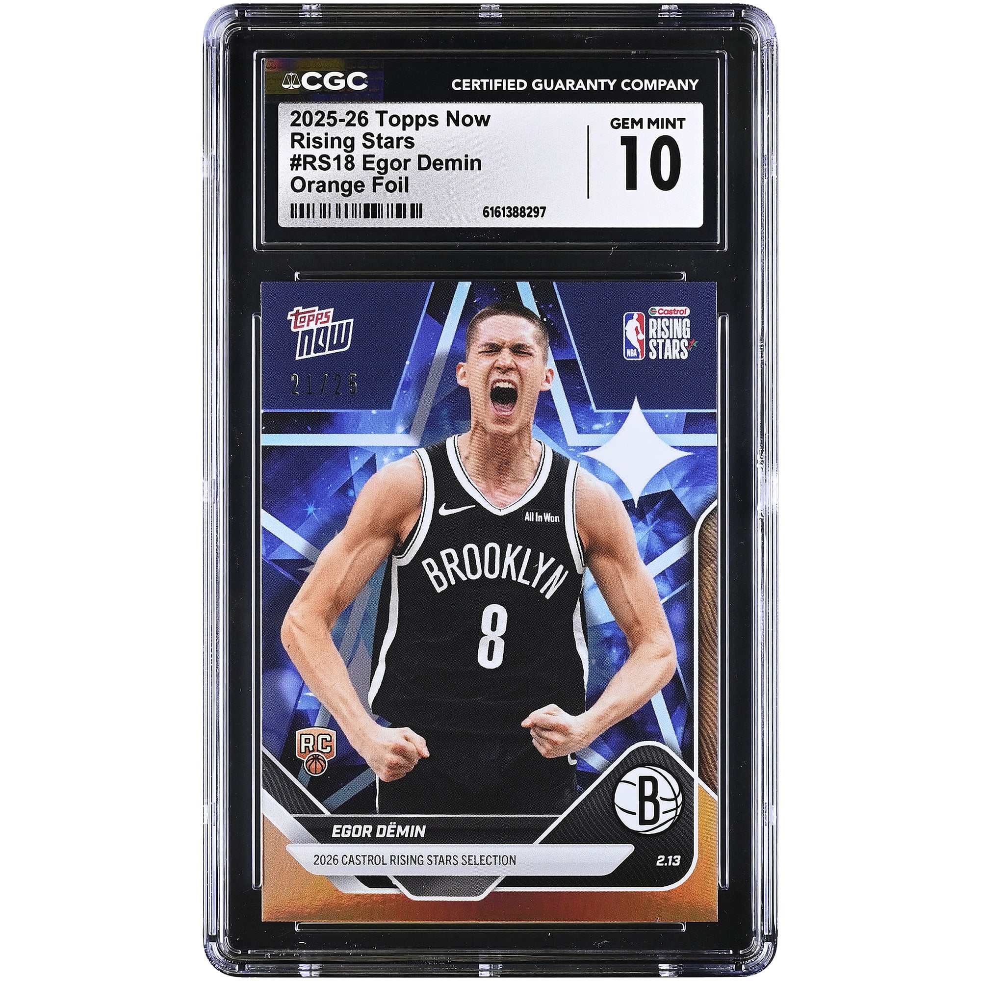 Egor Demin Brooklyn Nets 2025-26 Topps Now Rising Stars Orange Foil #RS18 #/25 CGC Authenticated 10 Rookie Card
