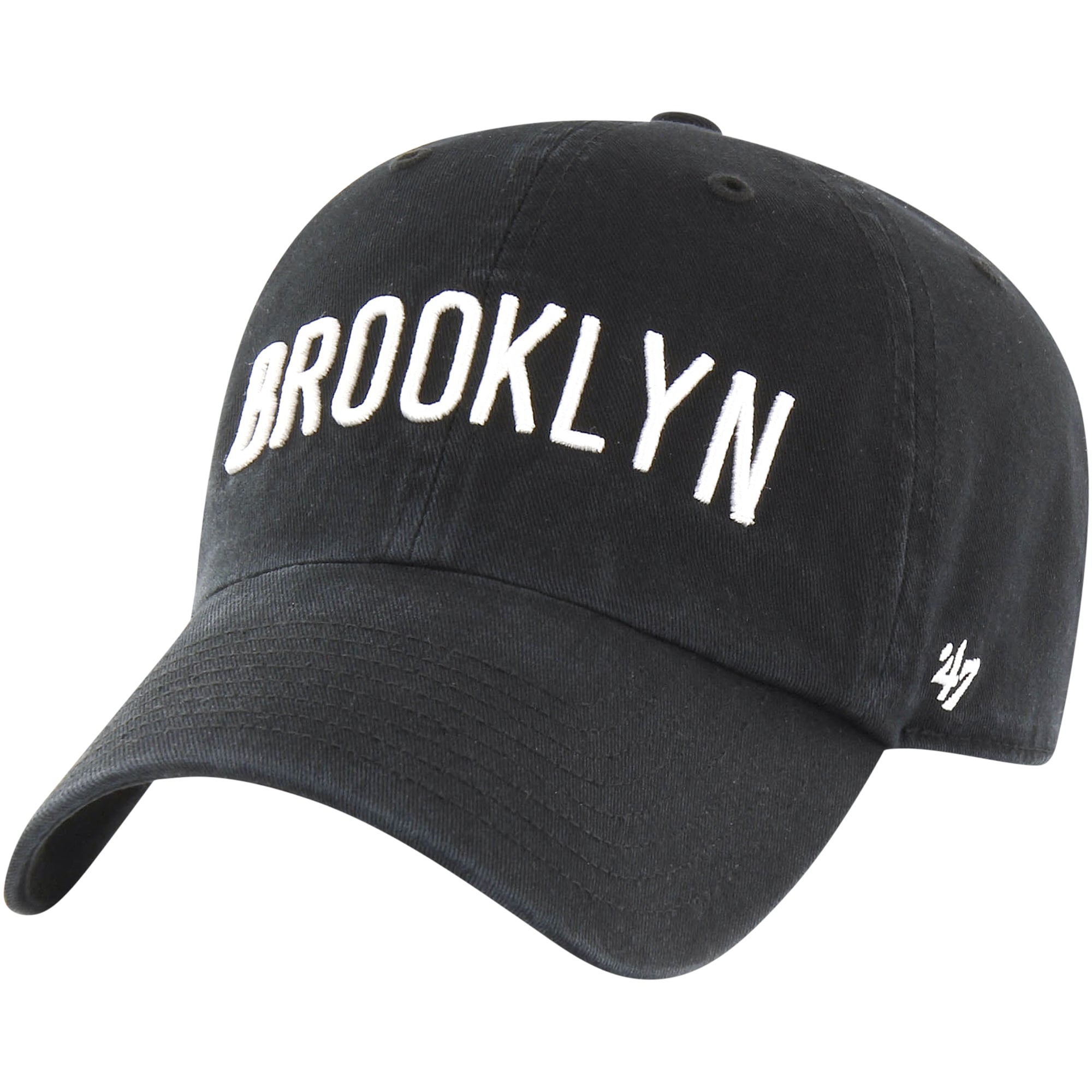 Men's '47 Black Brooklyn Nets Core Wordmark Clean Up Adjustable Hat