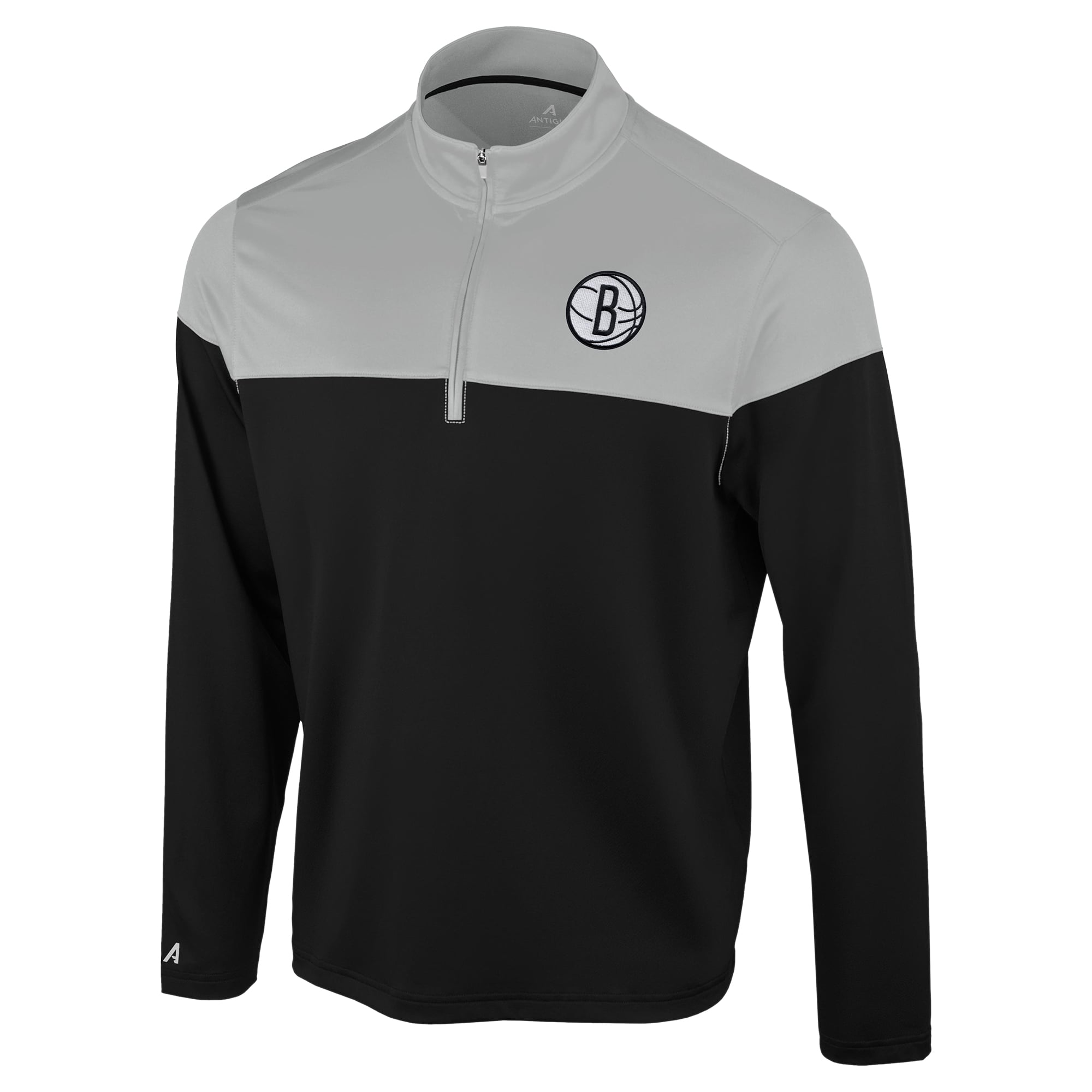 Men's Antigua Black/Gray Brooklyn Nets Hinder Quarter-Zip Pullover