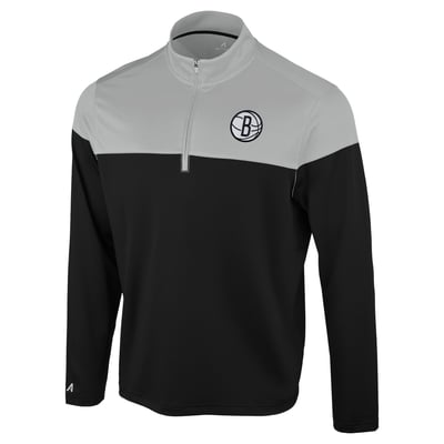 Brooklyn Nets Antigua Hinder Quarter-Zip Pullover - Black/Gray