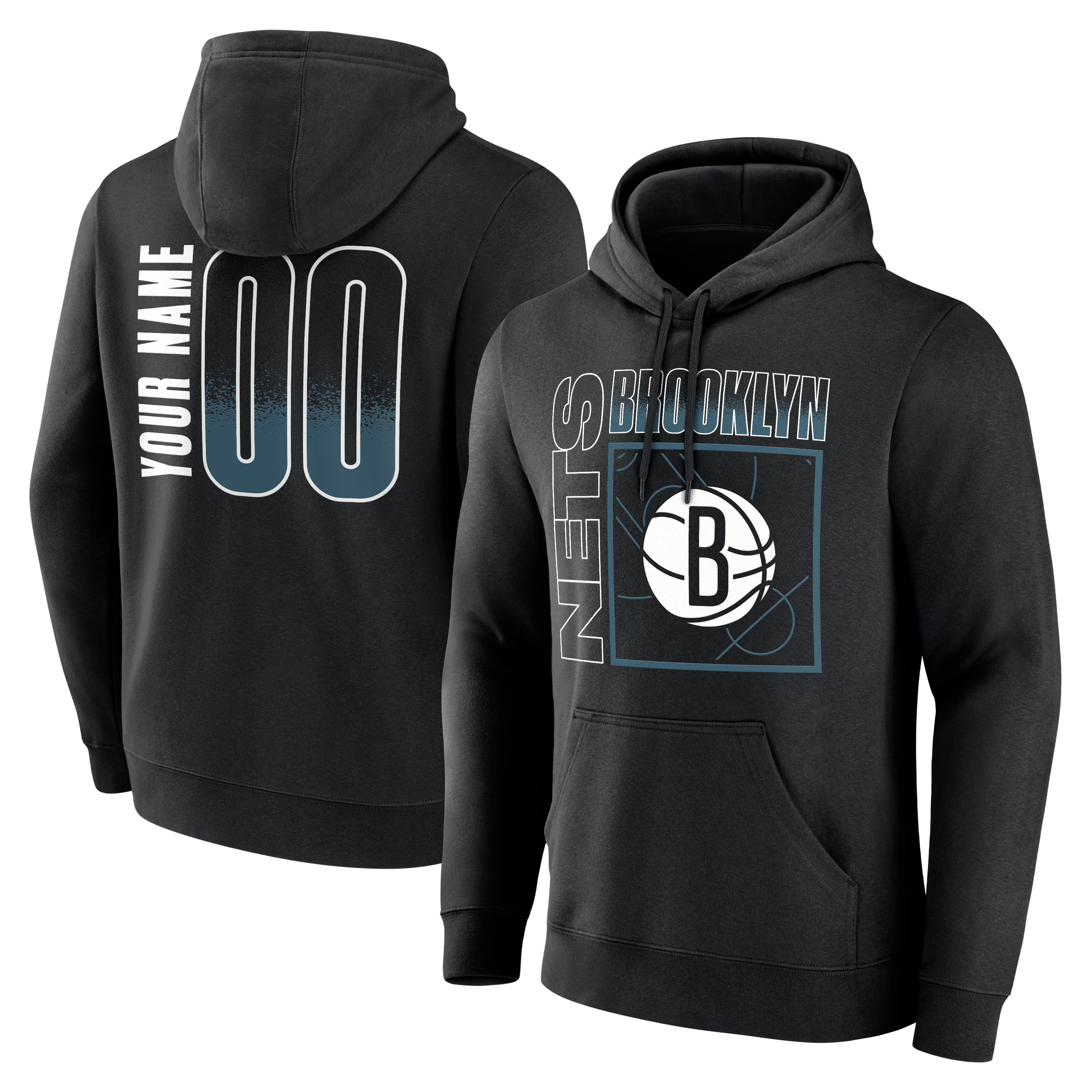 Sweat à capuche noir Brooklyn Nets Home Court Pop pour homme, personnalisé avec nom et numéro.