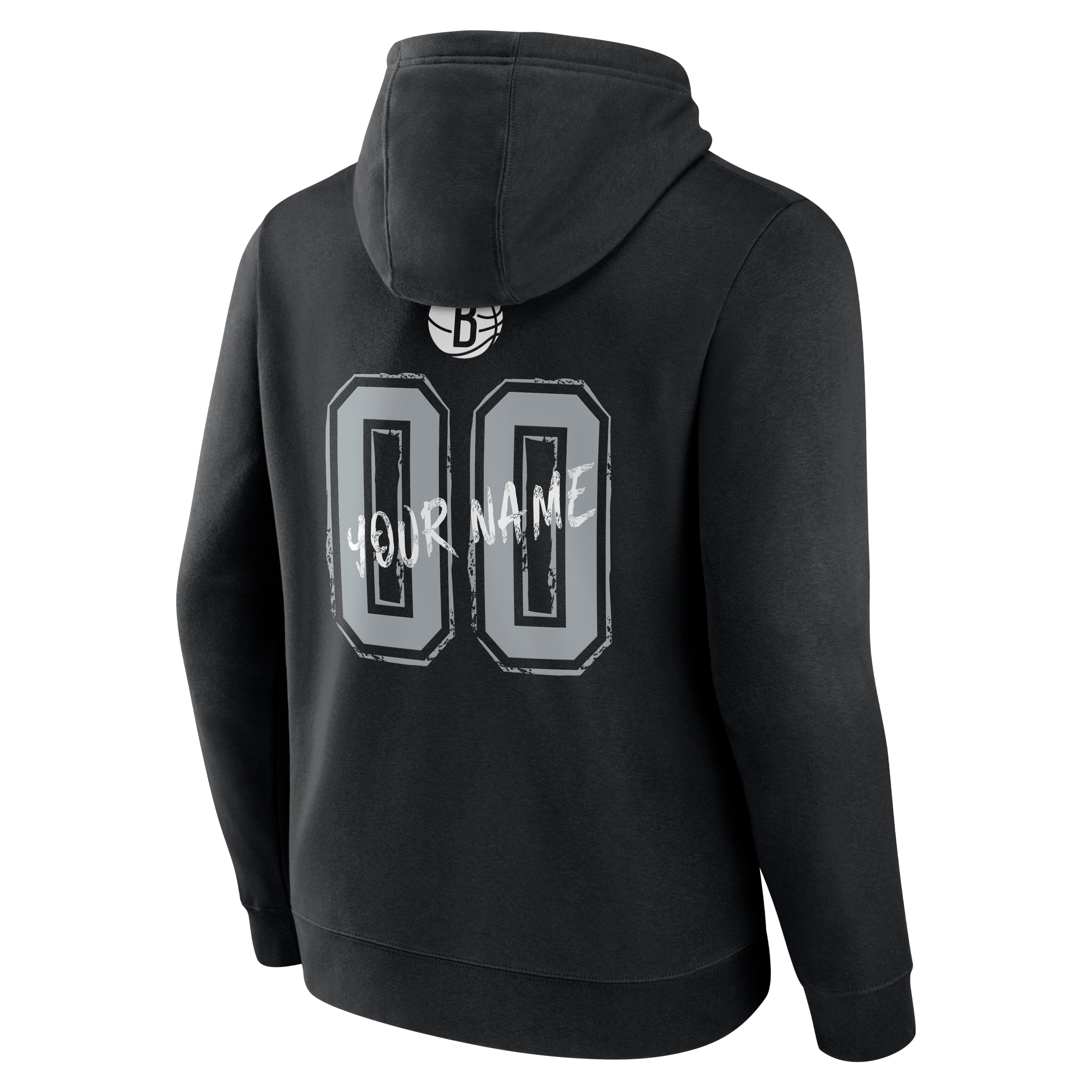 Sweat à capuche noir Brooklyn Nets Hustle pour homme, personnalisé avec nom et numéro.