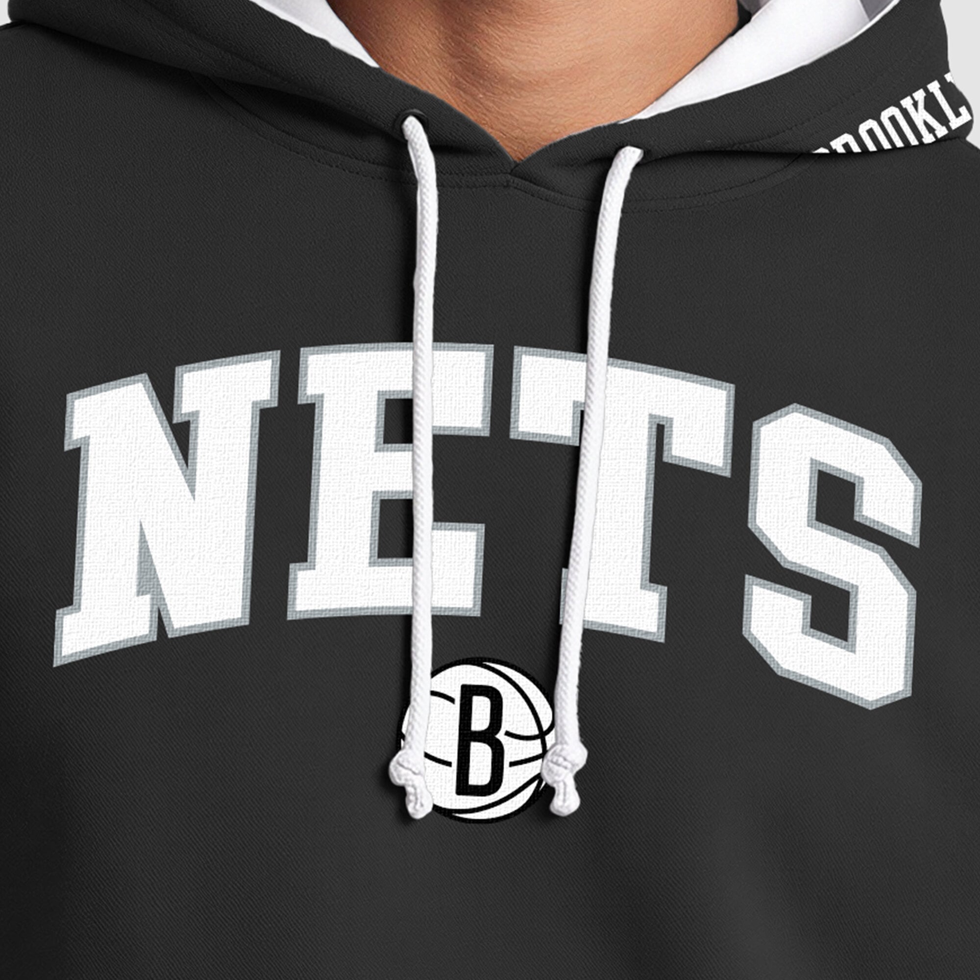 Sweat à capuche Champion noir Brooklyn Nets pour homme avec doublure contrastée