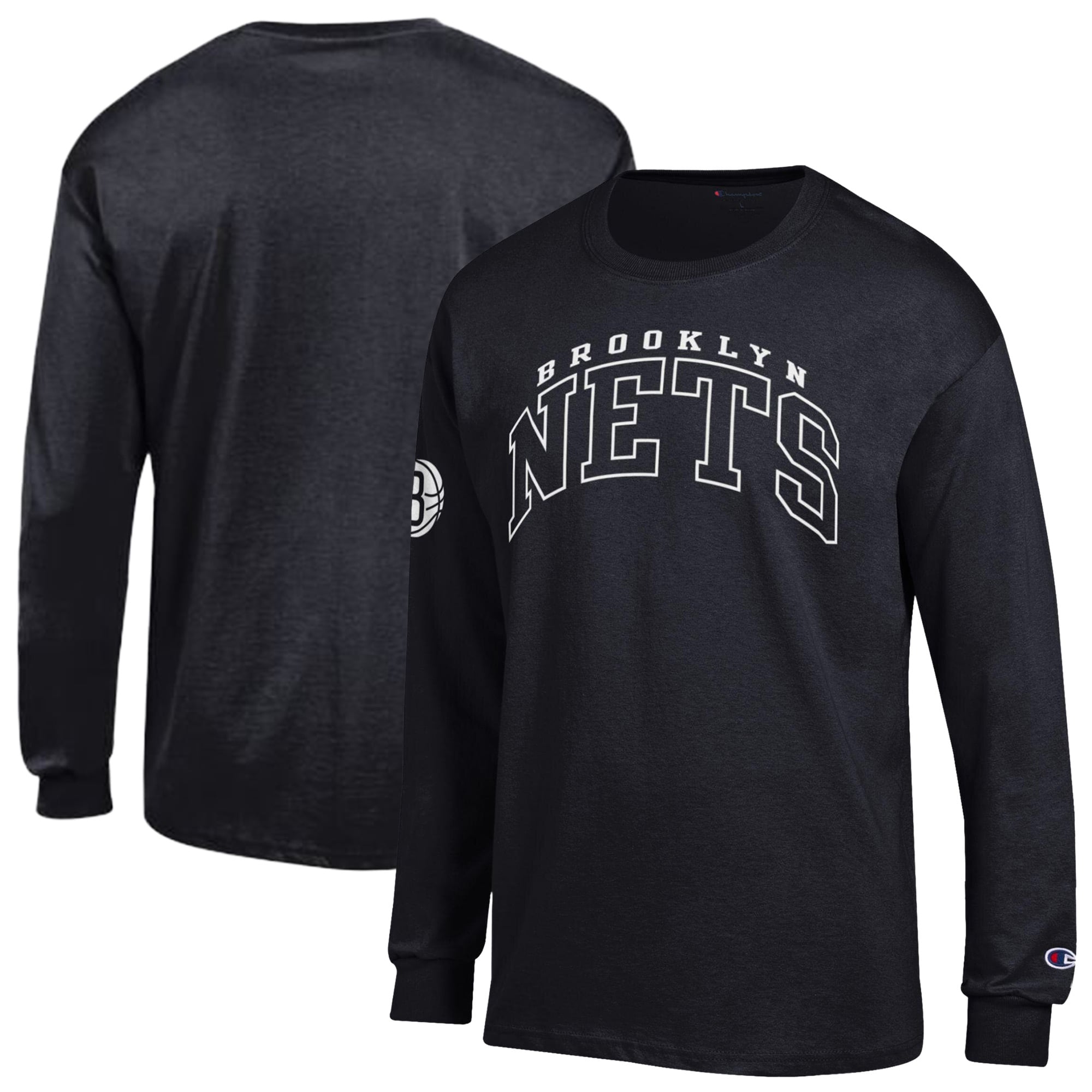 T-shirt à manches longues Champion noir Brooklyn Nets pour homme