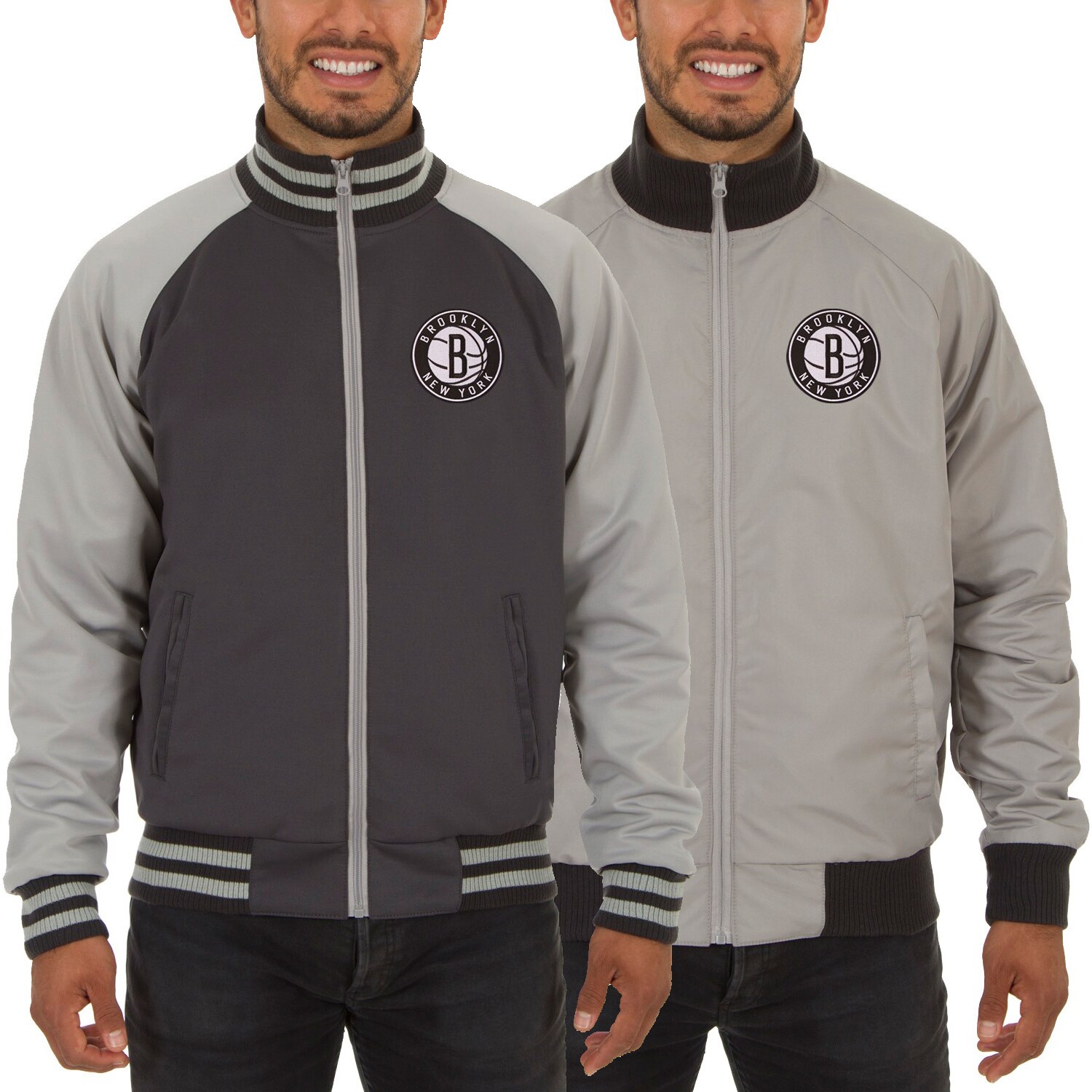 Men's Brooklyn Nets JH Design Gray Reversible Track Jacket