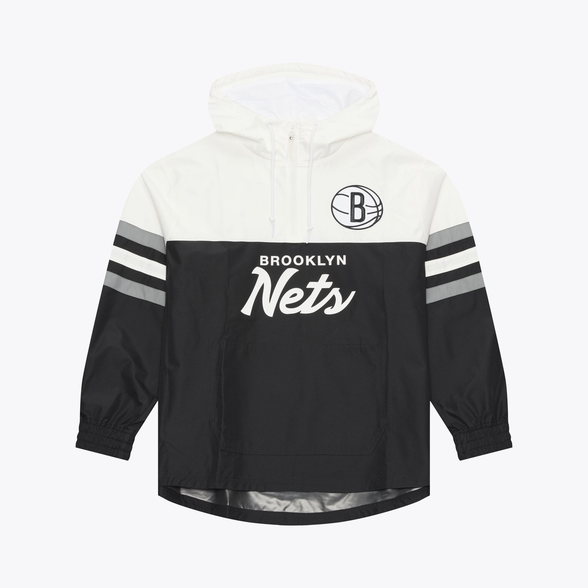 Men's Mitchell & Ness  Black Brooklyn Nets Head Coach Lightweight Anorak Quarter-Zip Windbreaker