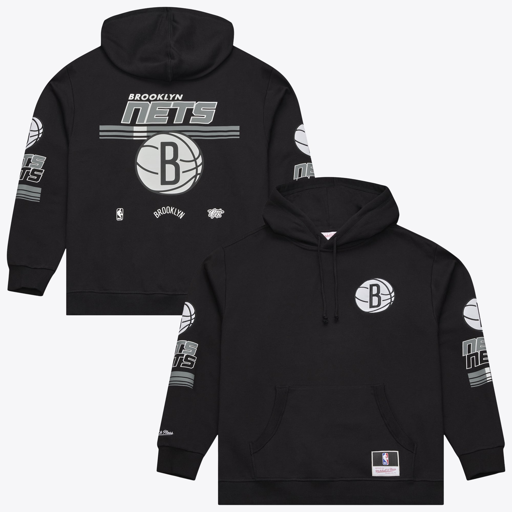 Sweat à capuche en polaire Mitchell & Ness noir Brooklyn Nets triple motif carreaux pour homme