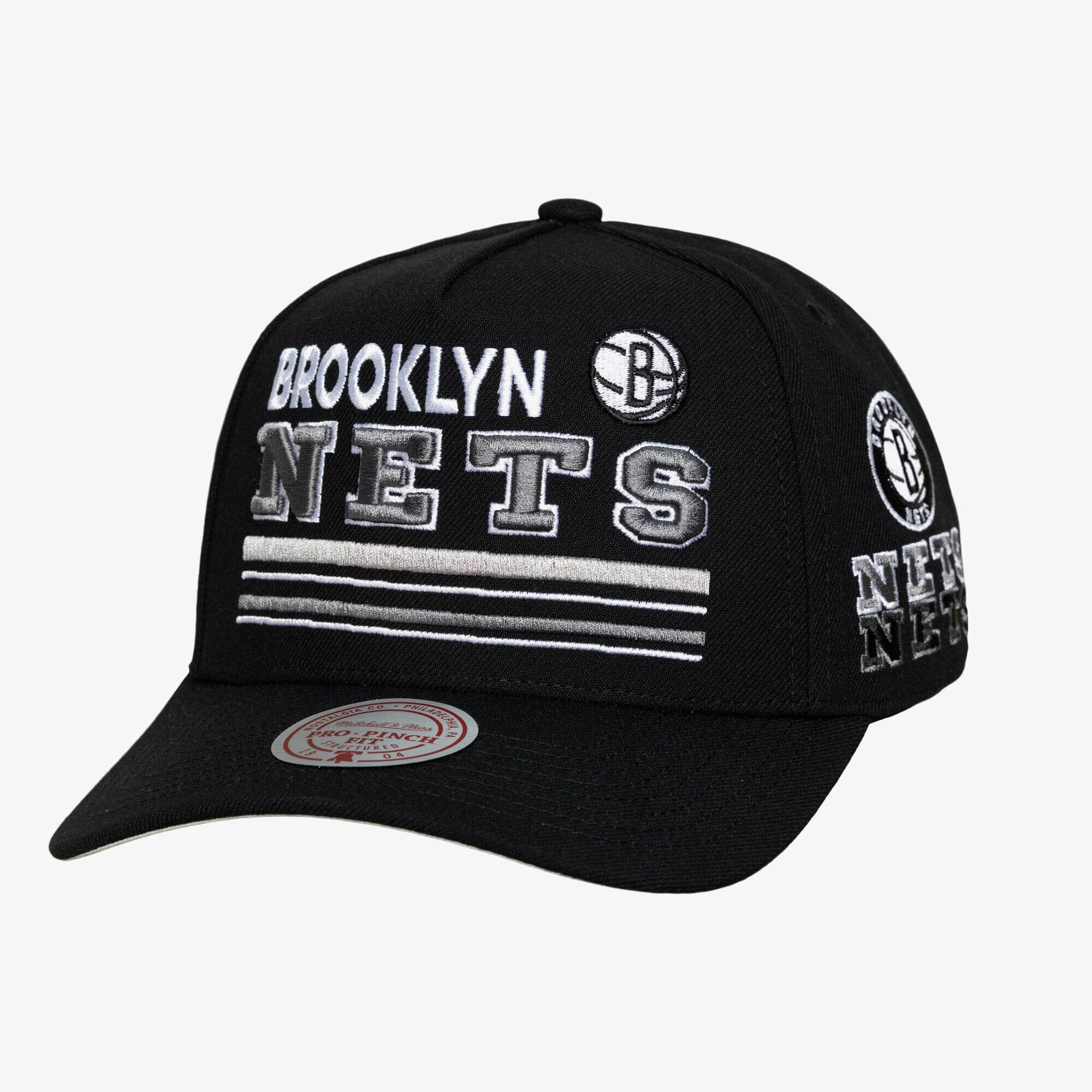 Casquette snapback Mitchell & Ness Black Brooklyn Nets Triple Check Pro pour homme