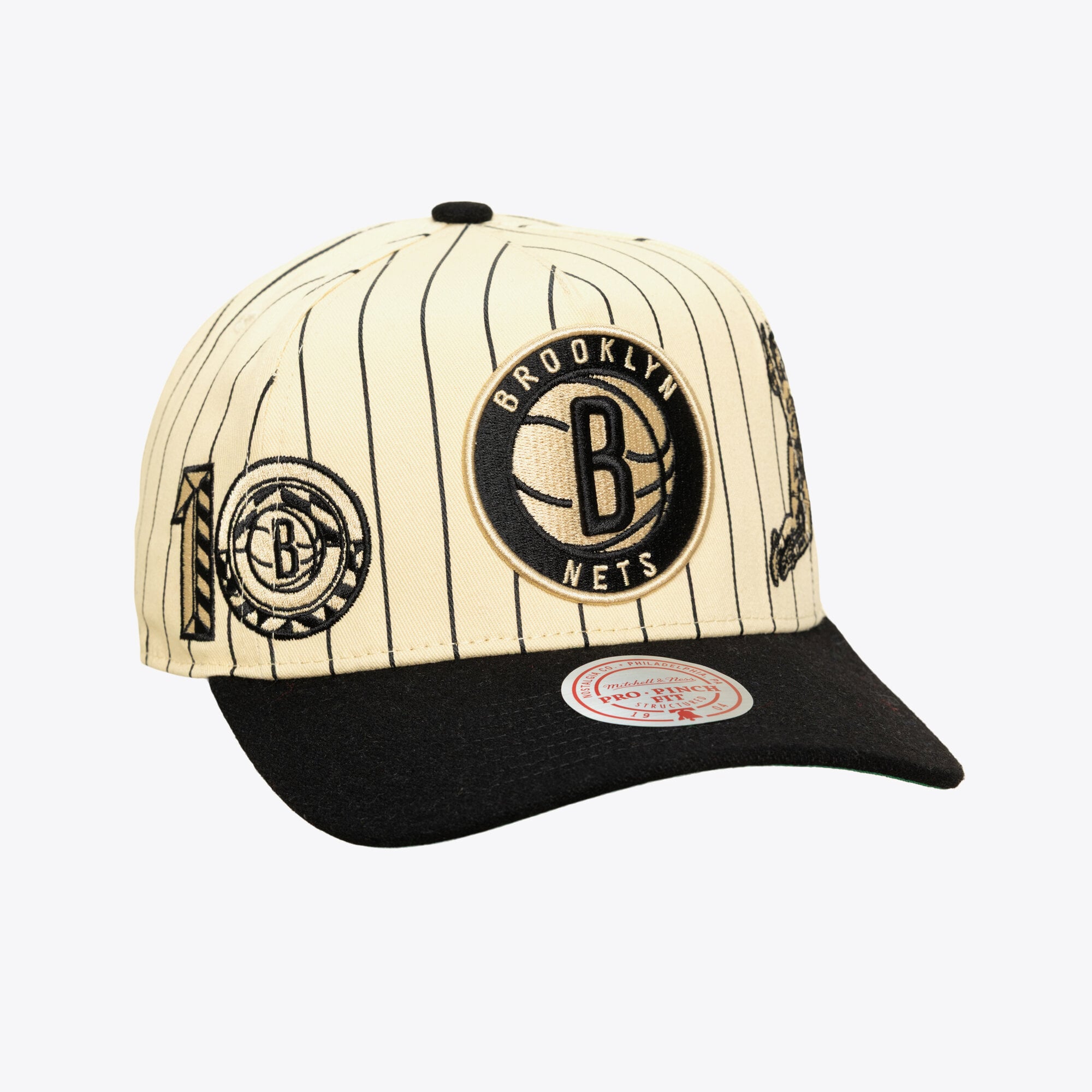 Men's Mitchell & Ness Cream Brooklyn Nets Retro Roots Stripe Pro Adjustable Hat