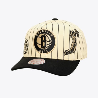 Brooklyn Nets Mitchell & Ness Retro Roots Stripe Pro Adjustable Hat - Cream

