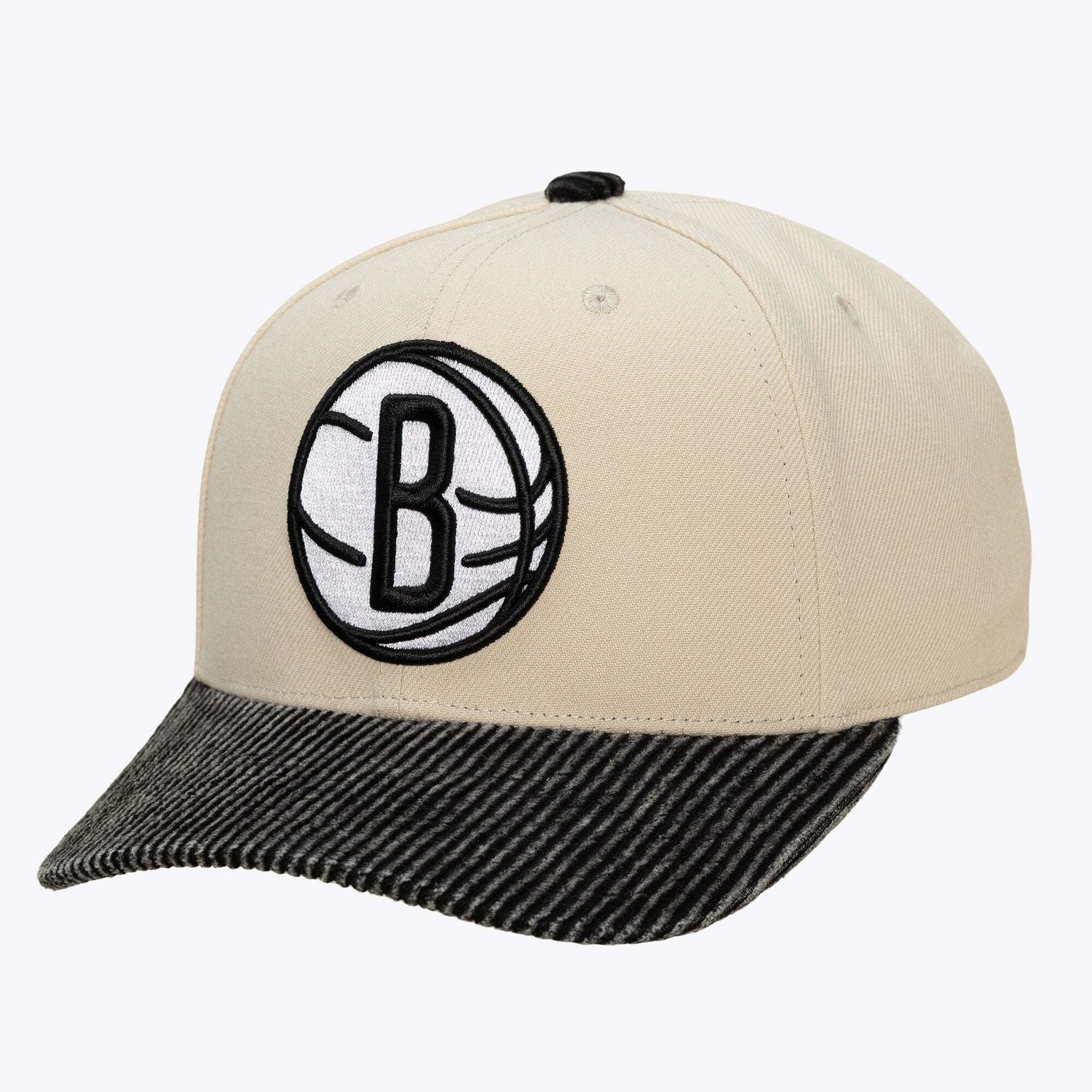 Men's Brooklyn Nets Mitchell & Ness Cream/Black Washed Corduroy Pro Crown Snapback Hat