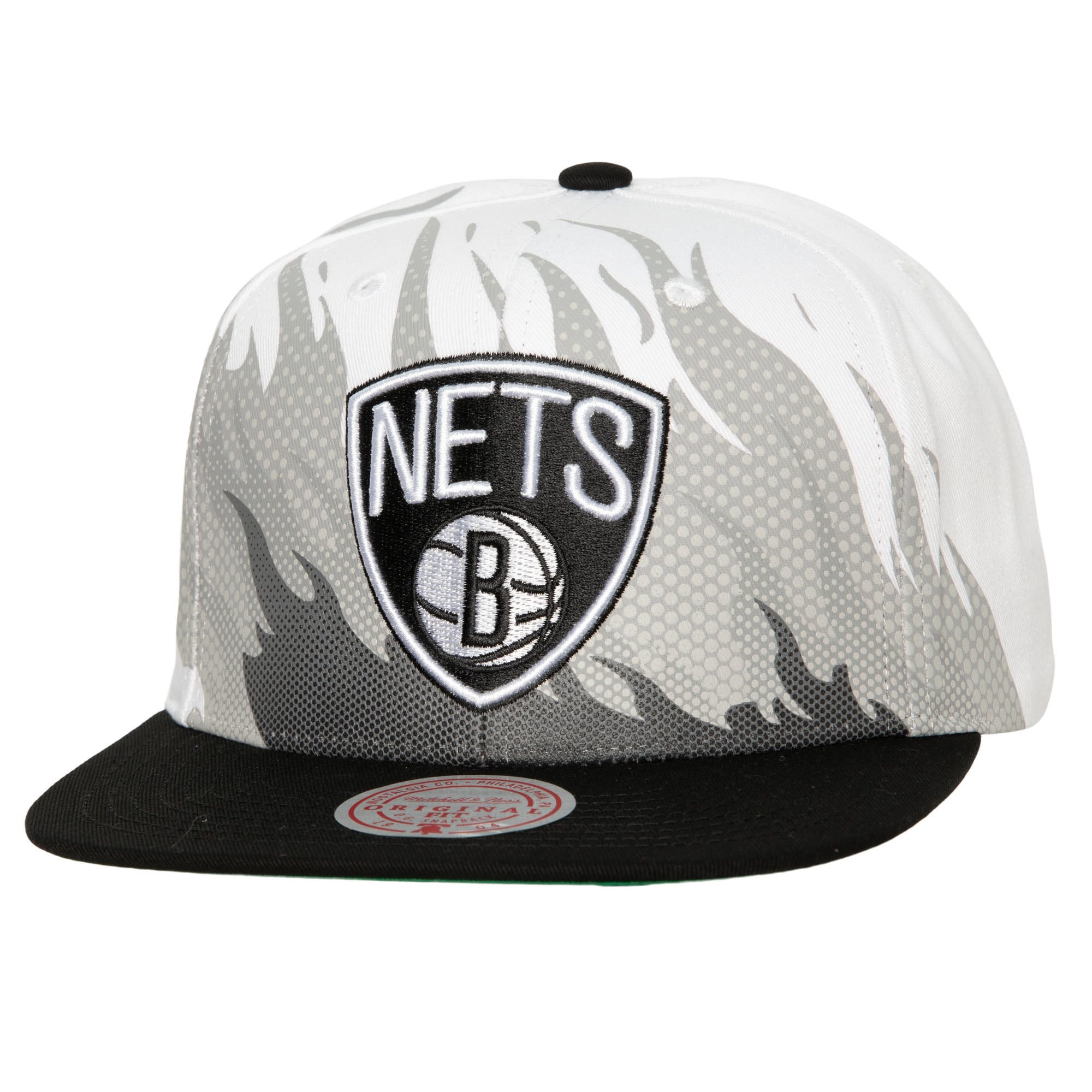 Men's Brooklyn Nets Mitchell & Ness White Hot Fire Snapback Hat