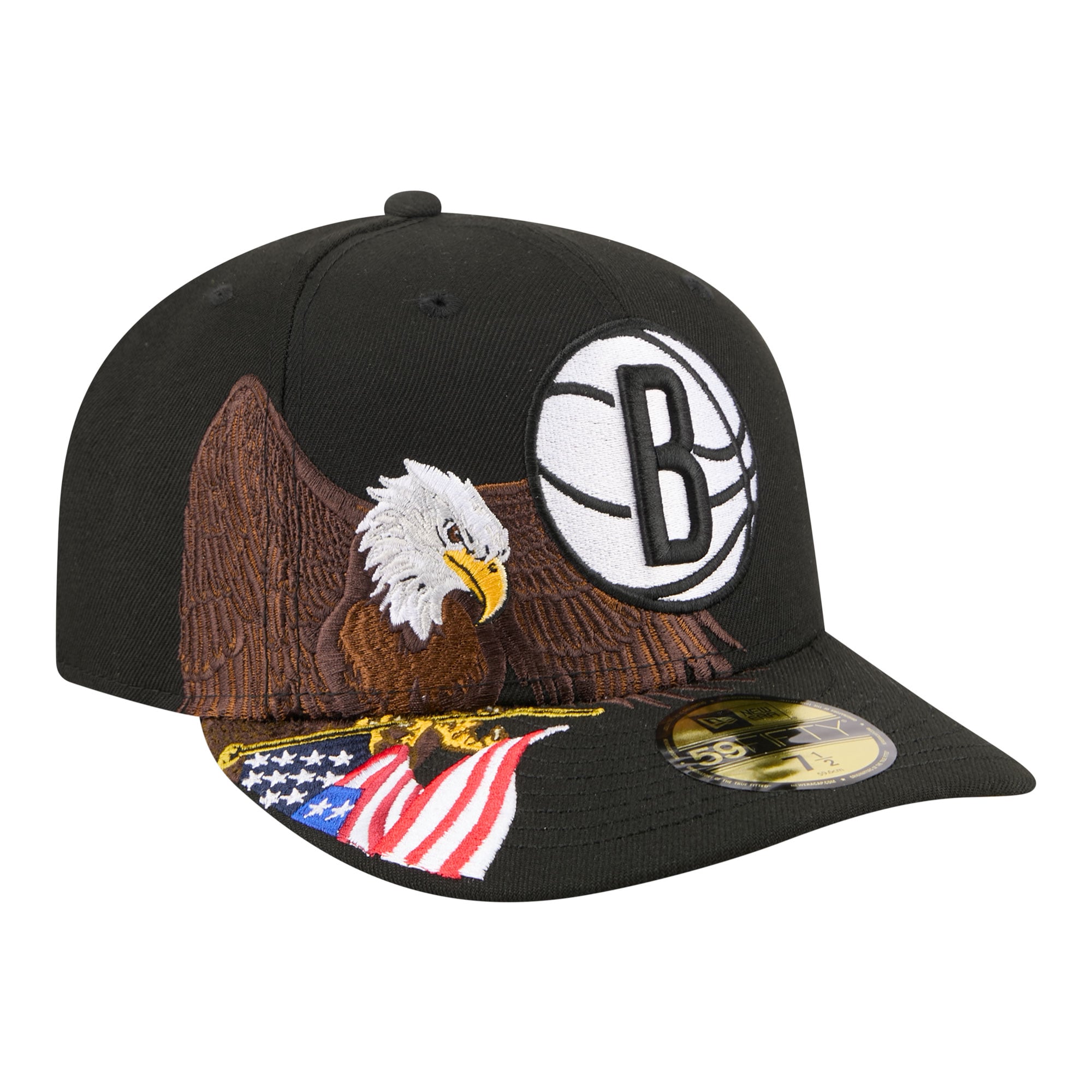 Men's Brooklyn Nets New Era Black Freedom Pre-Curved 59FIFTY Fitted Hat