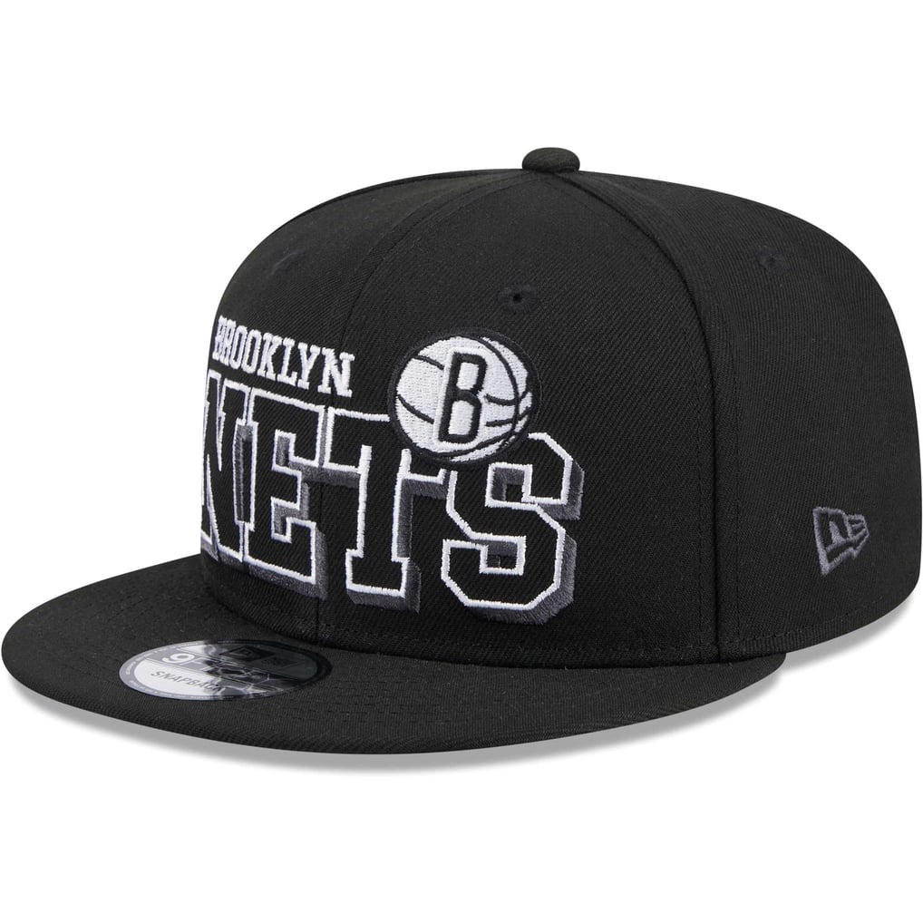 New Era 9Fifty Casquette NBA Brooklyn Nets – Visière Plate, 100% Polyester, Noir/gris, Ajustable Snapback