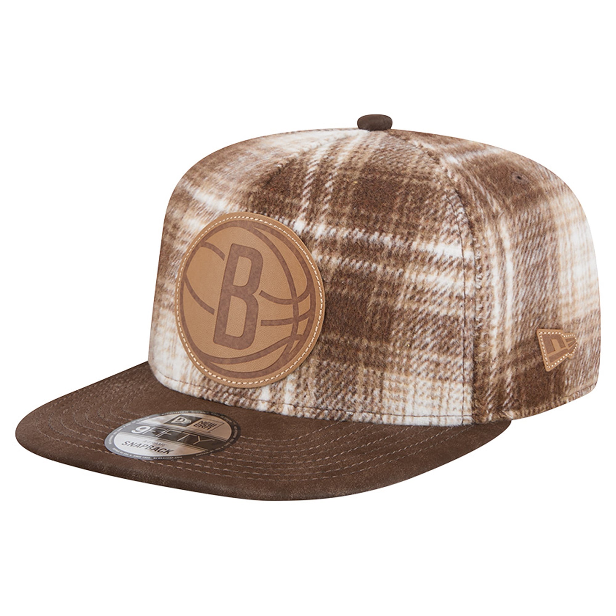 Men's Brooklyn Nets New Era Brown Plaid 9FIFTY A-Frame Adjustable Hat