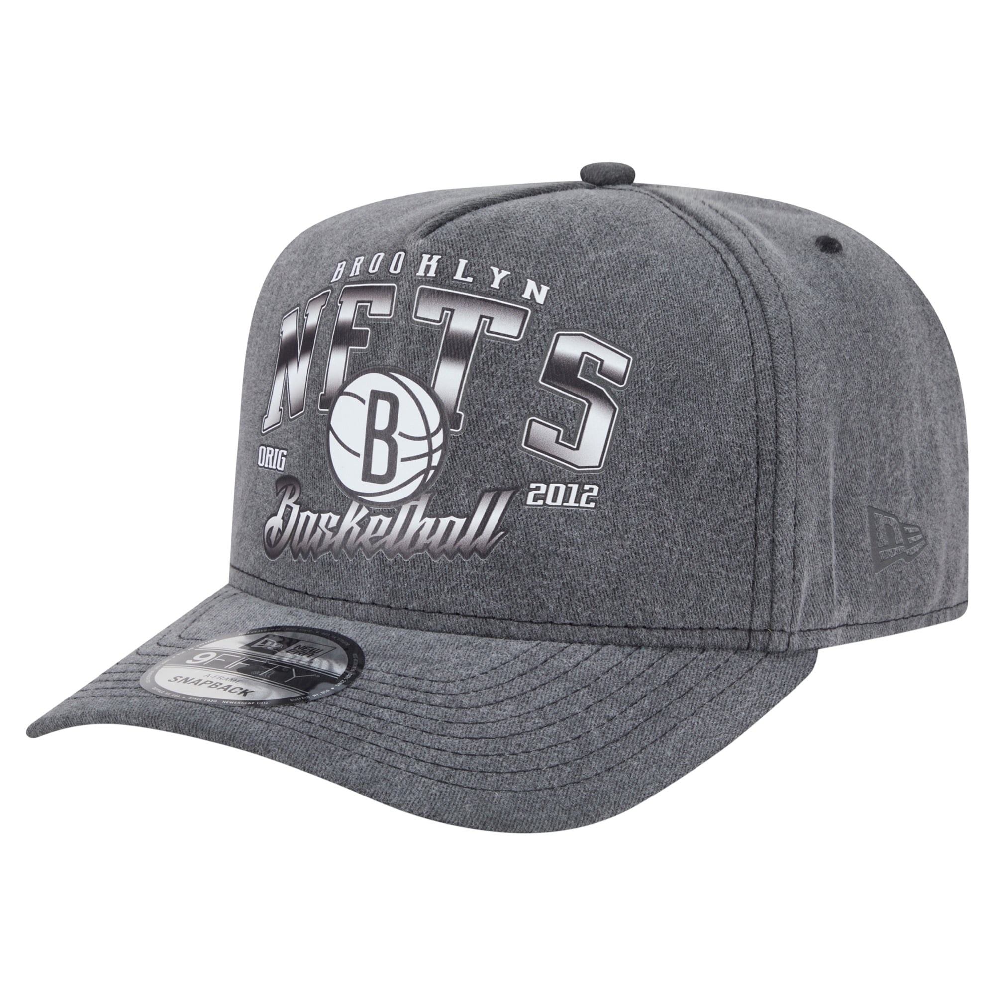 Men's Brooklyn Nets New Era Charcoal Throwback Washed Pre-Curved 9FIFTY Snapback Hat