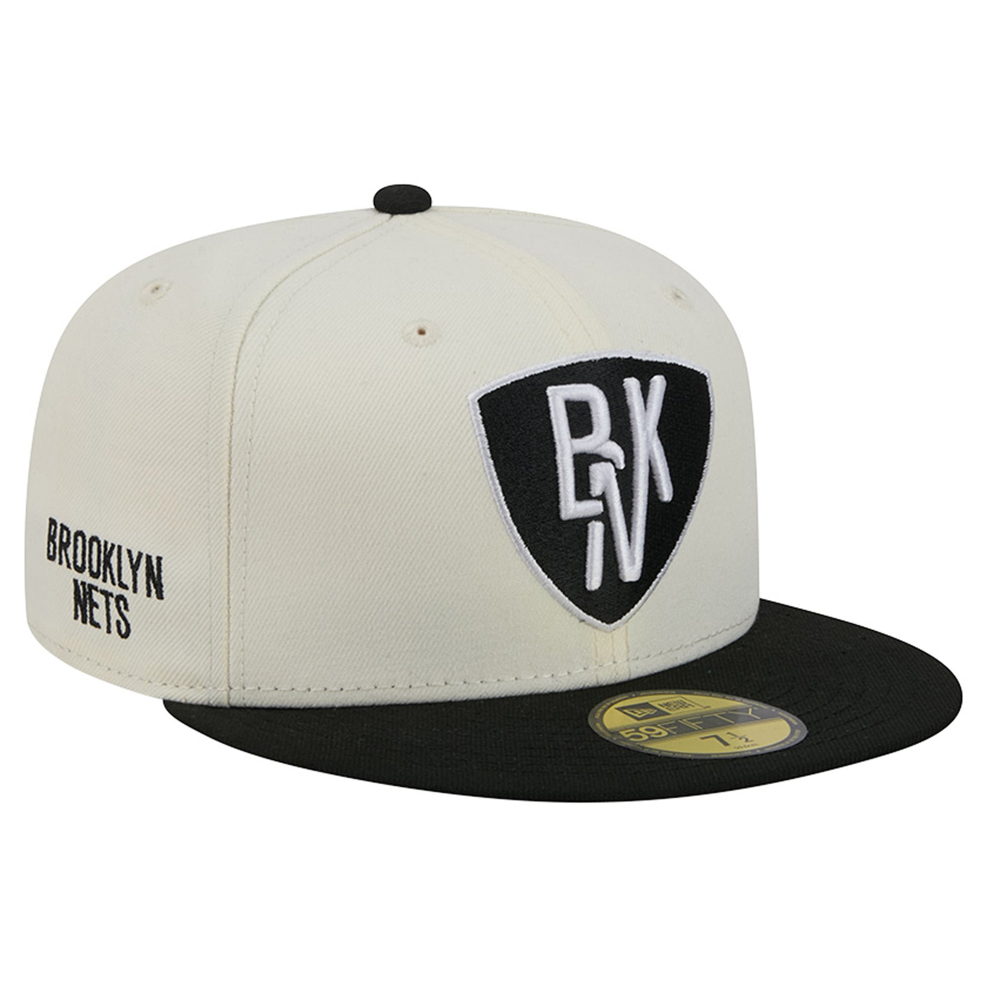 Men's New Era Cream/Black Brooklyn Nets Deceptor 59FIFTY Fitted Hat