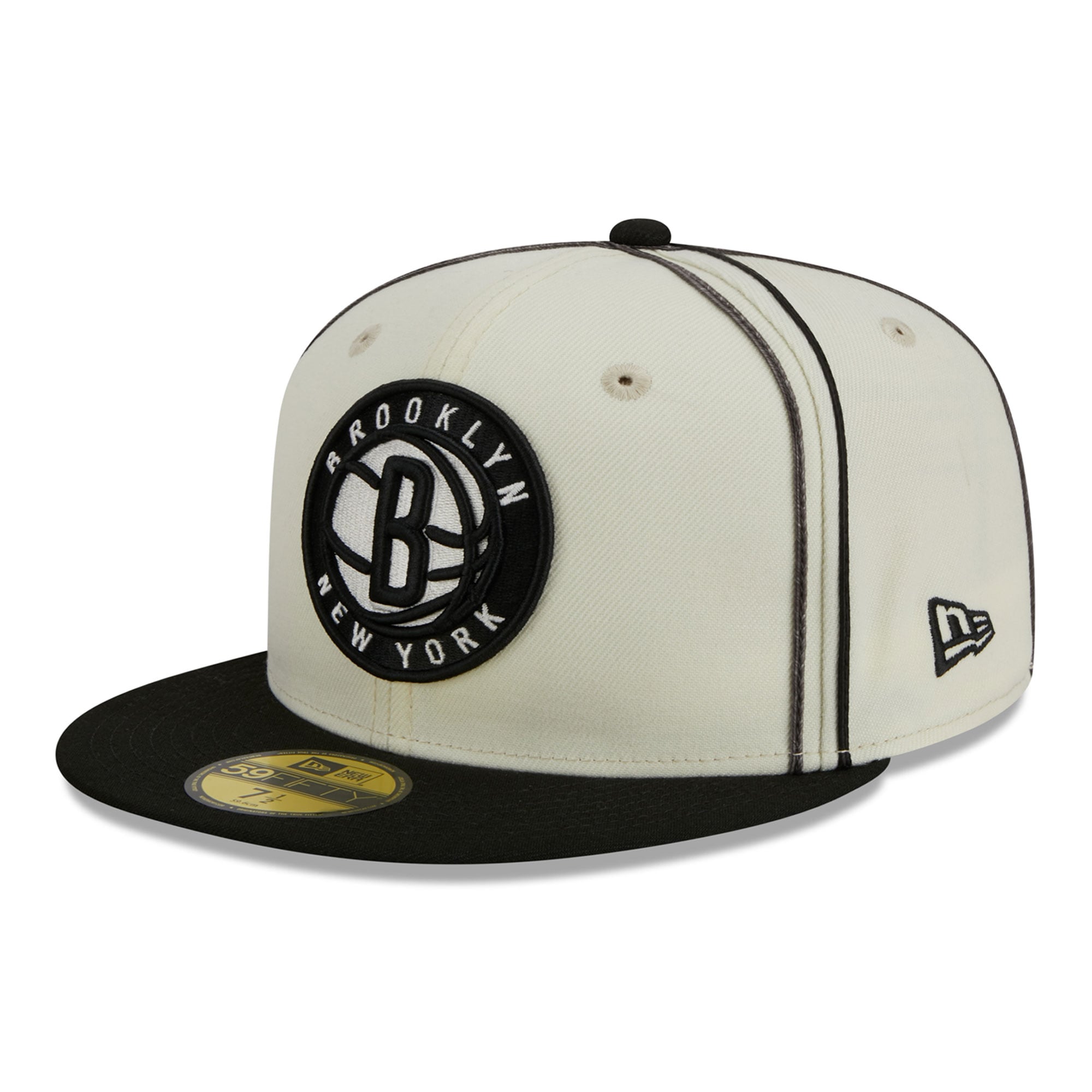 Men's Brooklyn Nets New Era Cream/Black Piping 2-Tone 59FIFTY Fitted Hat
