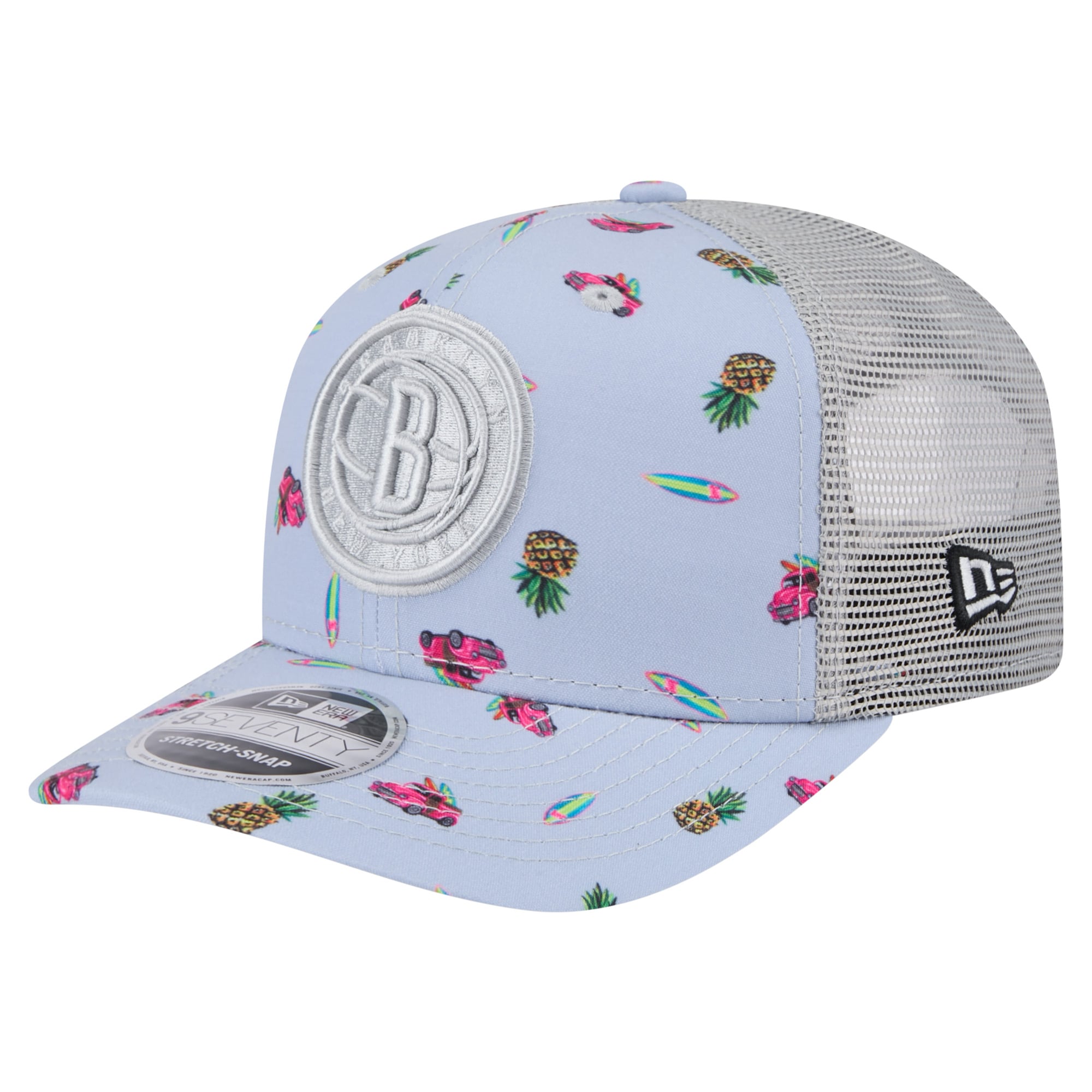 Men's Brooklyn Nets New Era Light Blue/Gray Adventure Aloha Pattern 9SEVENTY Stretch-Snap Hat