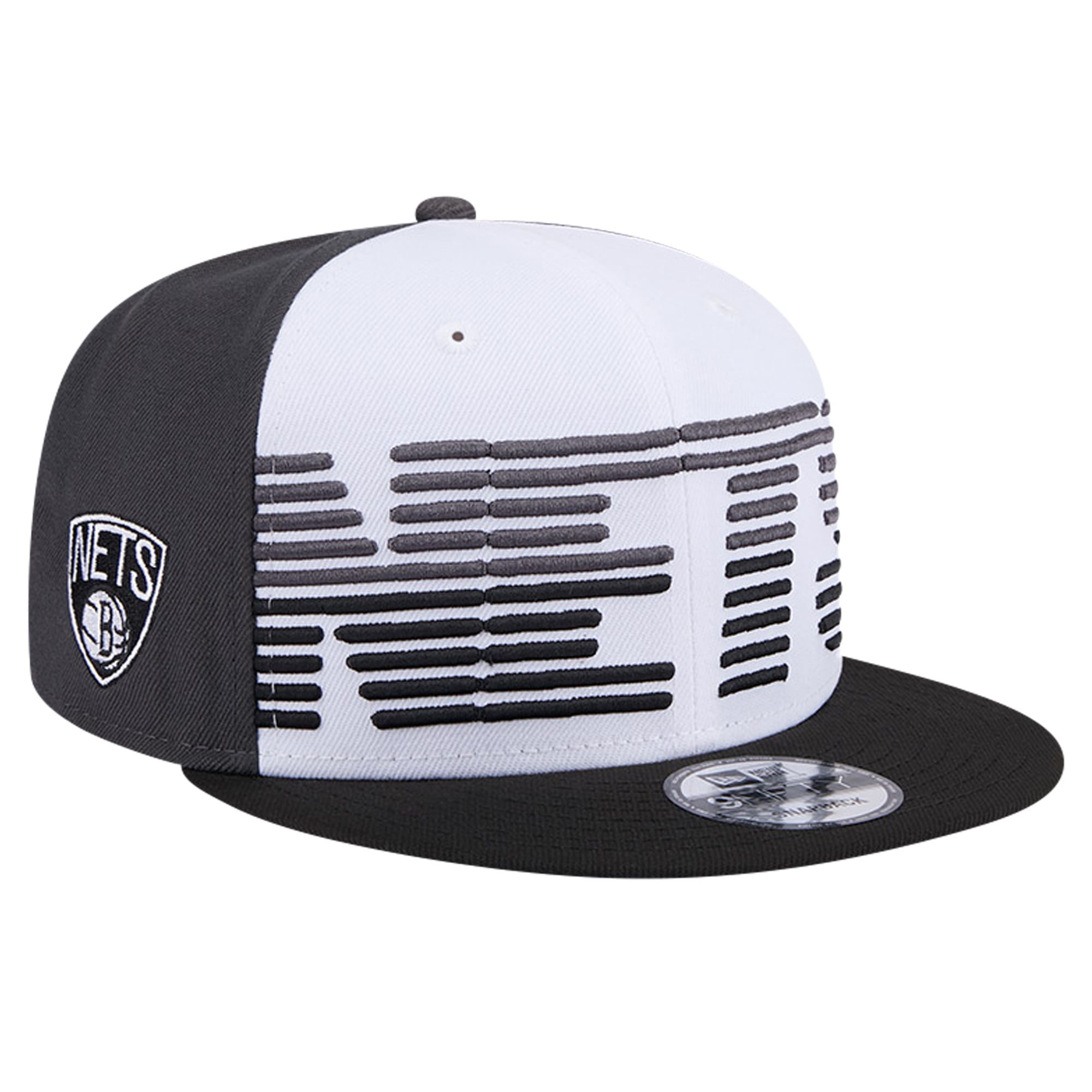 Men's Brooklyn Nets New Era White/Black Throwback Gradient Tech Font 9FIFTY Snapback Hat