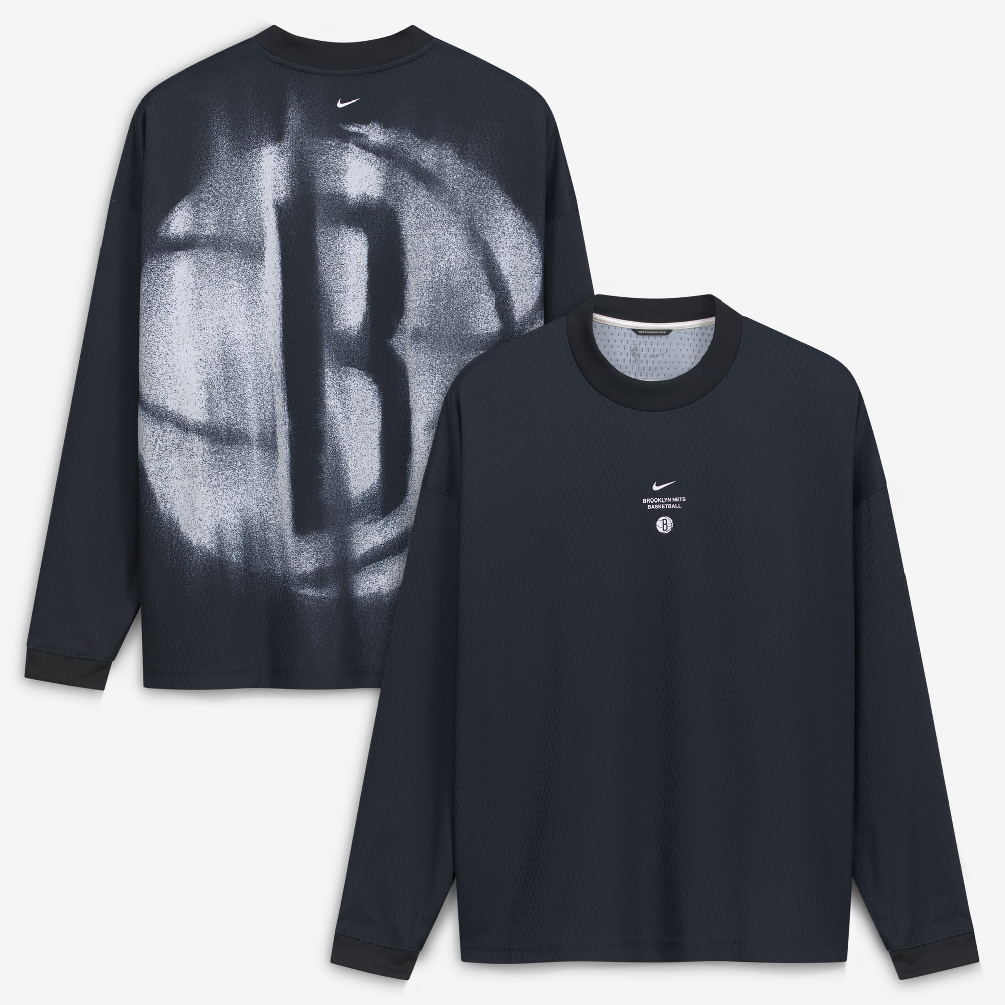 T-shirt à manches longues Nike Brooklyn Nets noir pour homme, édition standard 2026, performance d'avant-match
