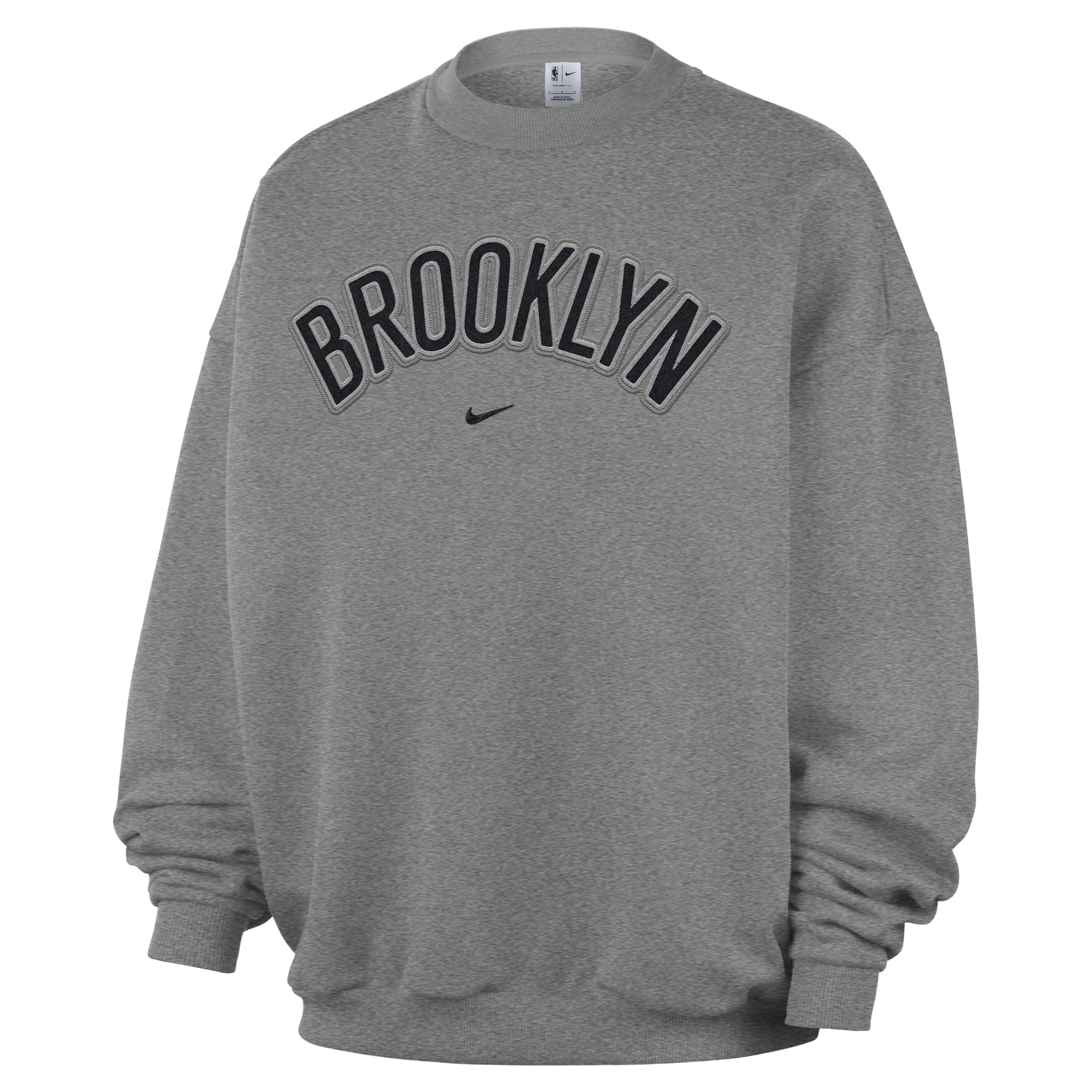 Men's Nike Dark Heather Gray Brooklyn Nets Standard Issue Wordmark Fleece Crewneck Sweatshirt