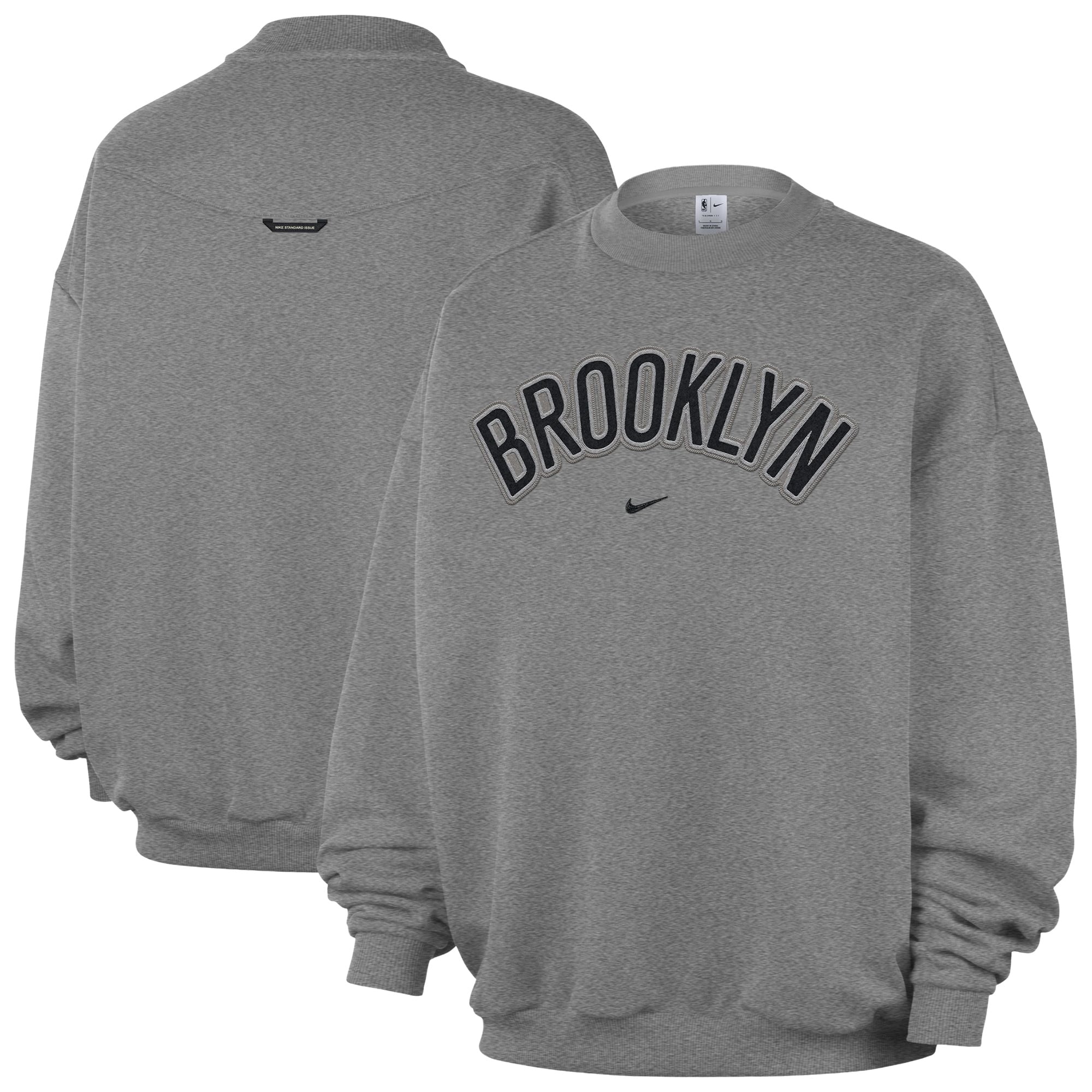 Men's Nike Dark Heather Gray Brooklyn Nets Standard Issue Wordmark Fleece Crewneck Sweatshirt
