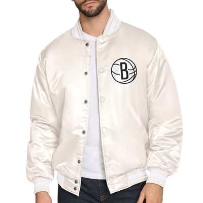 Brooklyn Nets Starter Double Team Satin Varsity Full-Snap Jacket - Cream