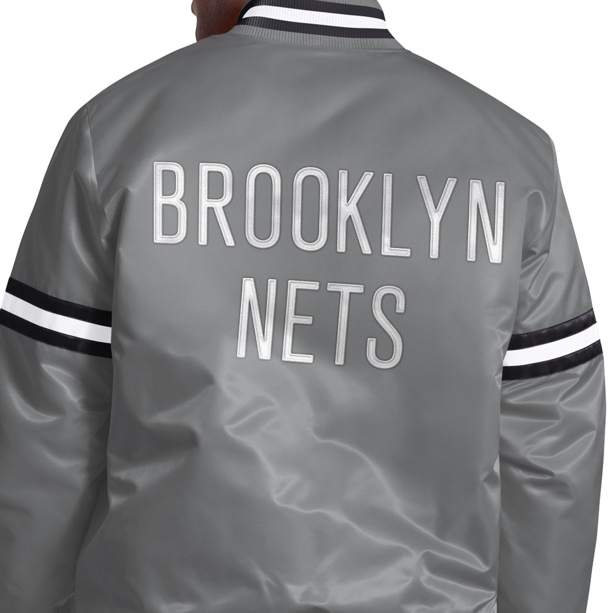 Veste universitaire Starter grise Brooklyn Nets Courtside II pour homme, fermeture à boutons-pression.