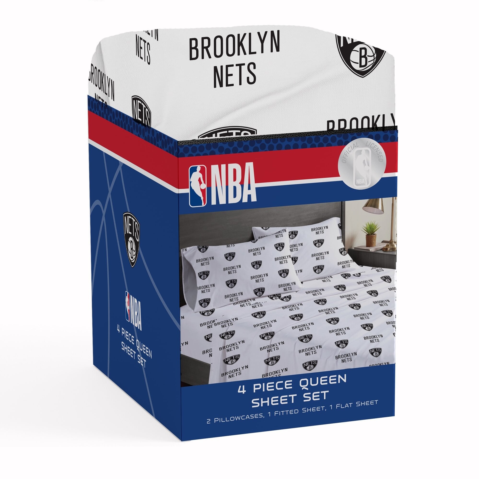Ensemble de draps quatre pièces Pegasus Brooklyn Nets pour lit queen