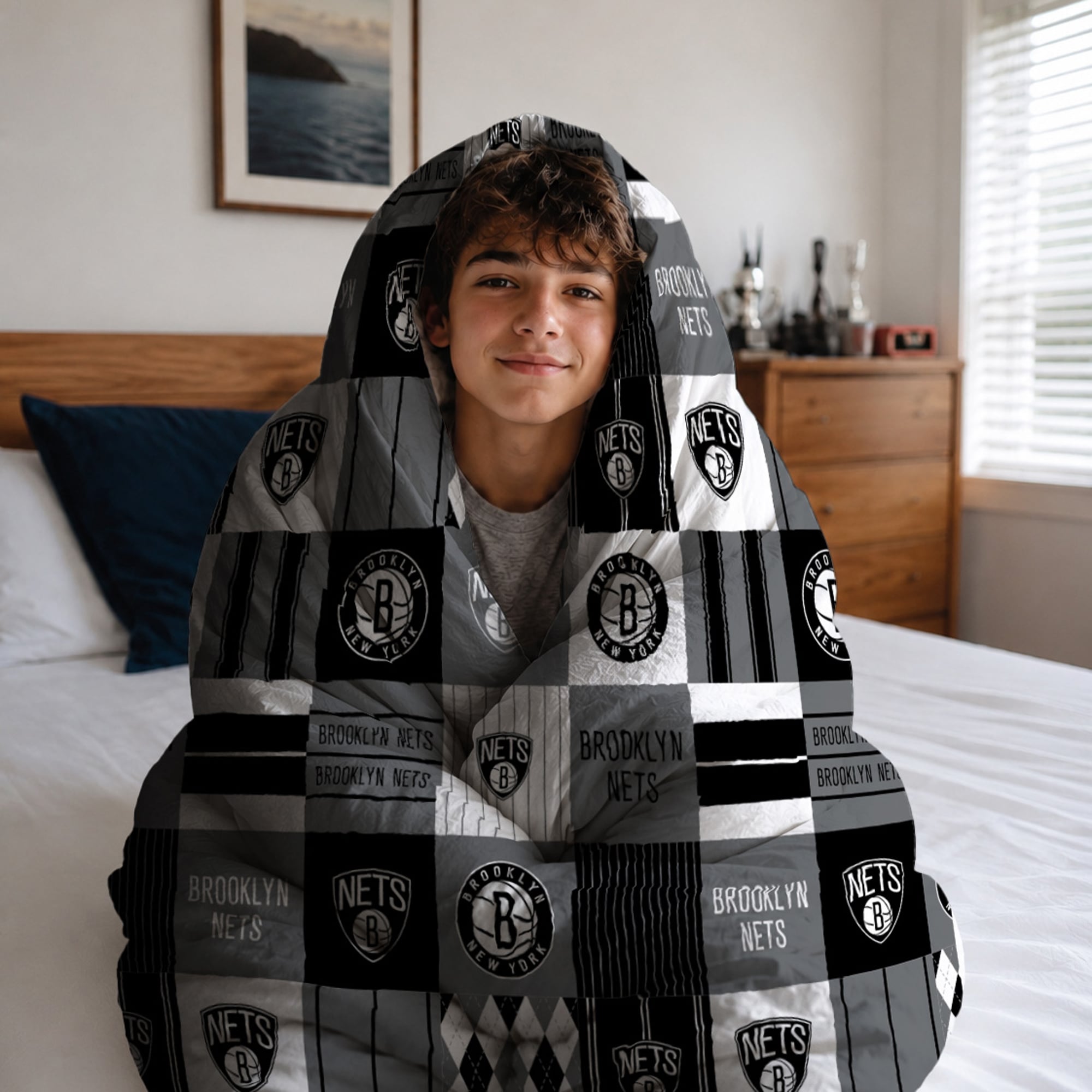 Ensemble de literie deux pièces Pegasus Brooklyn Nets Patchwork Plaid pour lit simple/simple XL