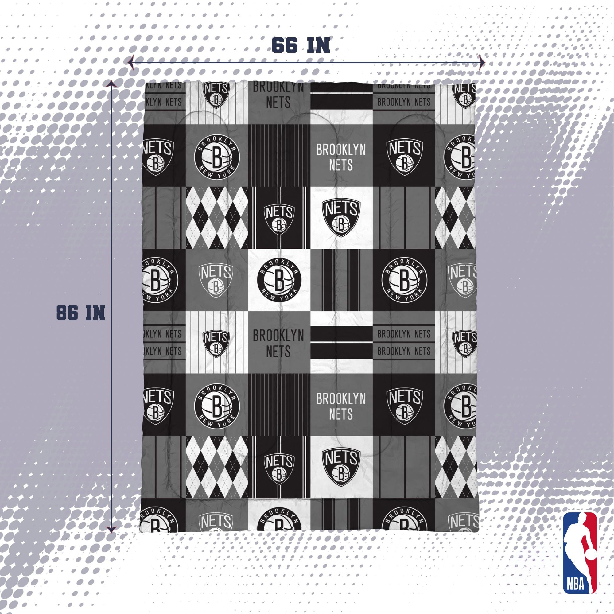 Ensemble de literie deux pièces Pegasus Brooklyn Nets Patchwork Plaid pour lit simple/simple XL