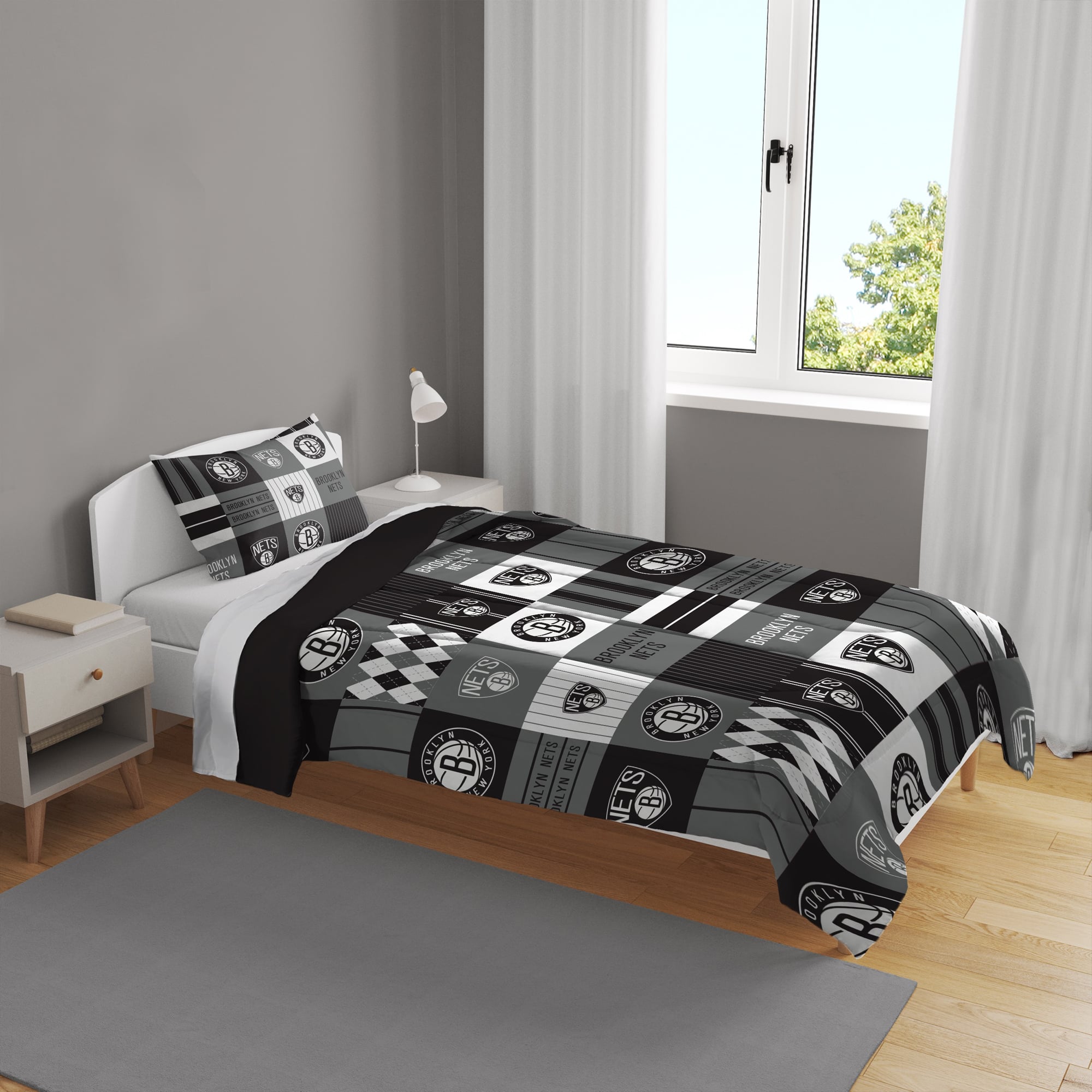 Ensemble de literie deux pièces Pegasus Brooklyn Nets Patchwork Plaid pour lit simple/simple XL
