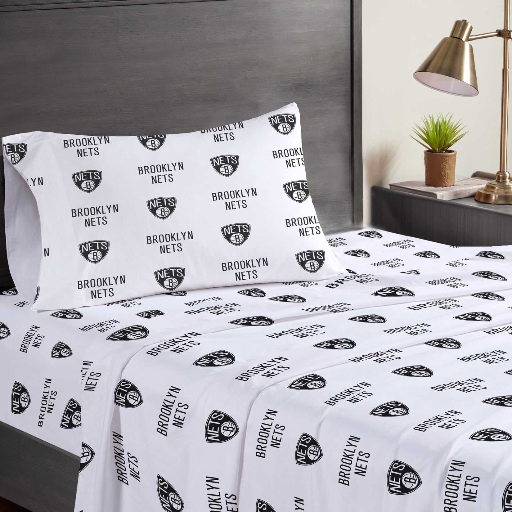 Ensemble de draps trois pièces Pegasus Brooklyn Nets pour lit simple