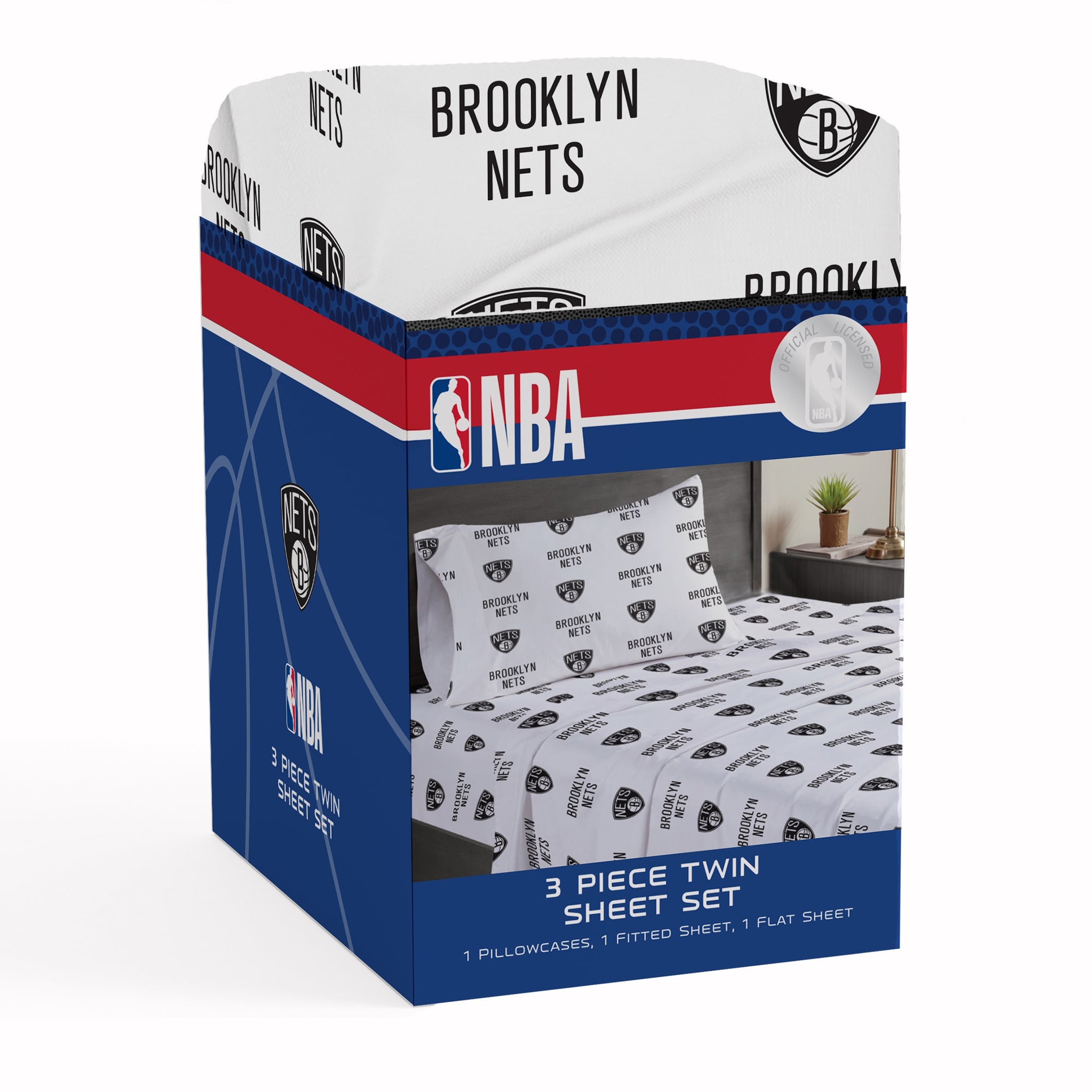 Ensemble de draps trois pièces Pegasus Brooklyn Nets pour lit simple
