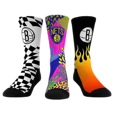  Brooklyn Nets Rock Em Unisex Team Vibes Three-Pack Crew Socks Set - Black