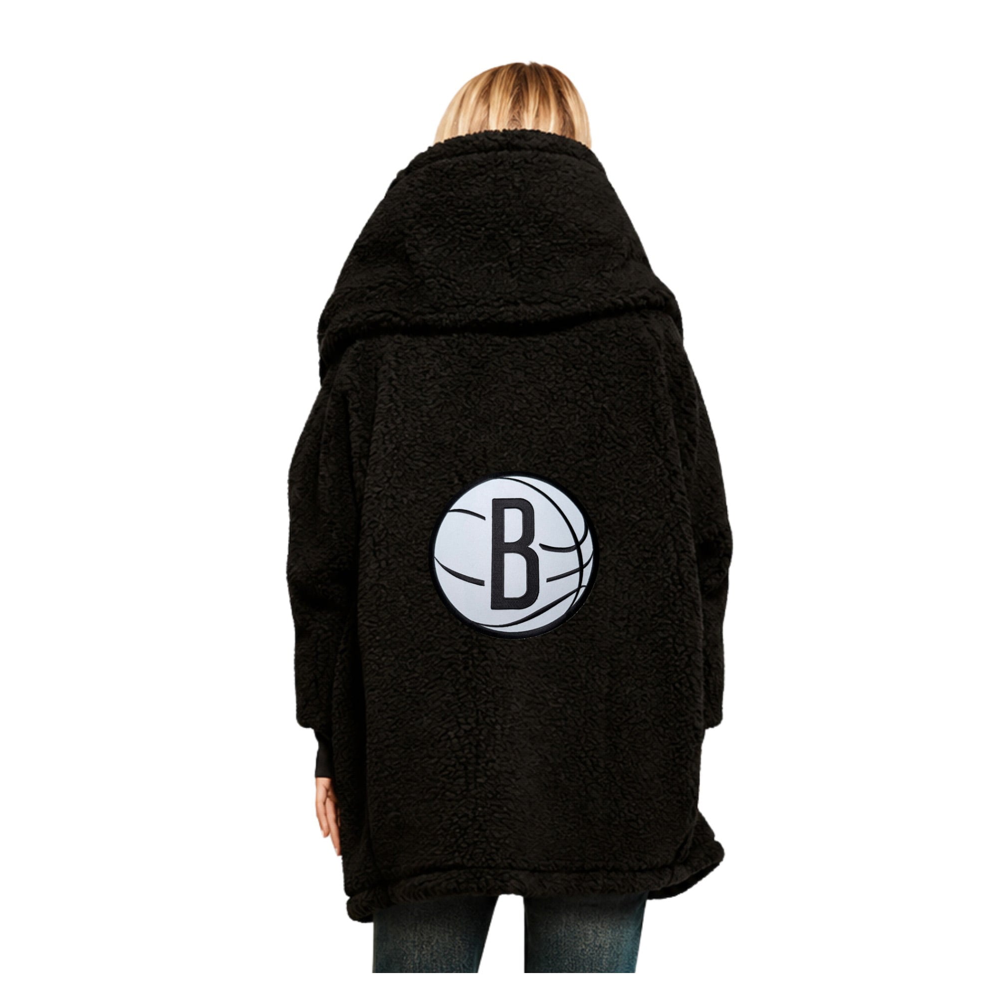 Unisex the Best Lounger World By Jill Martin Black Brooklyn Nets Oversized Open-Front Hoodie Sweater