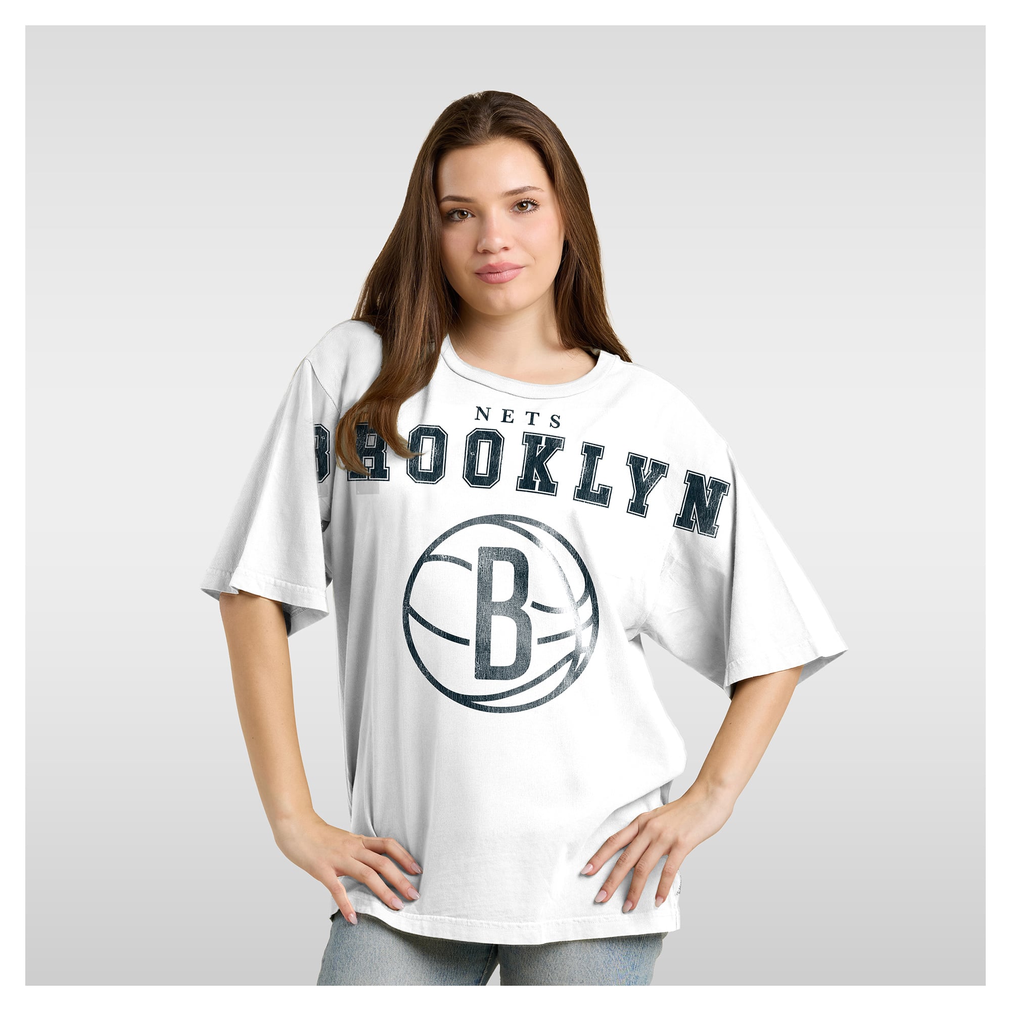 Women's Fanatics  White Brooklyn Nets Spirit Relaxed Jersey T-Shirt