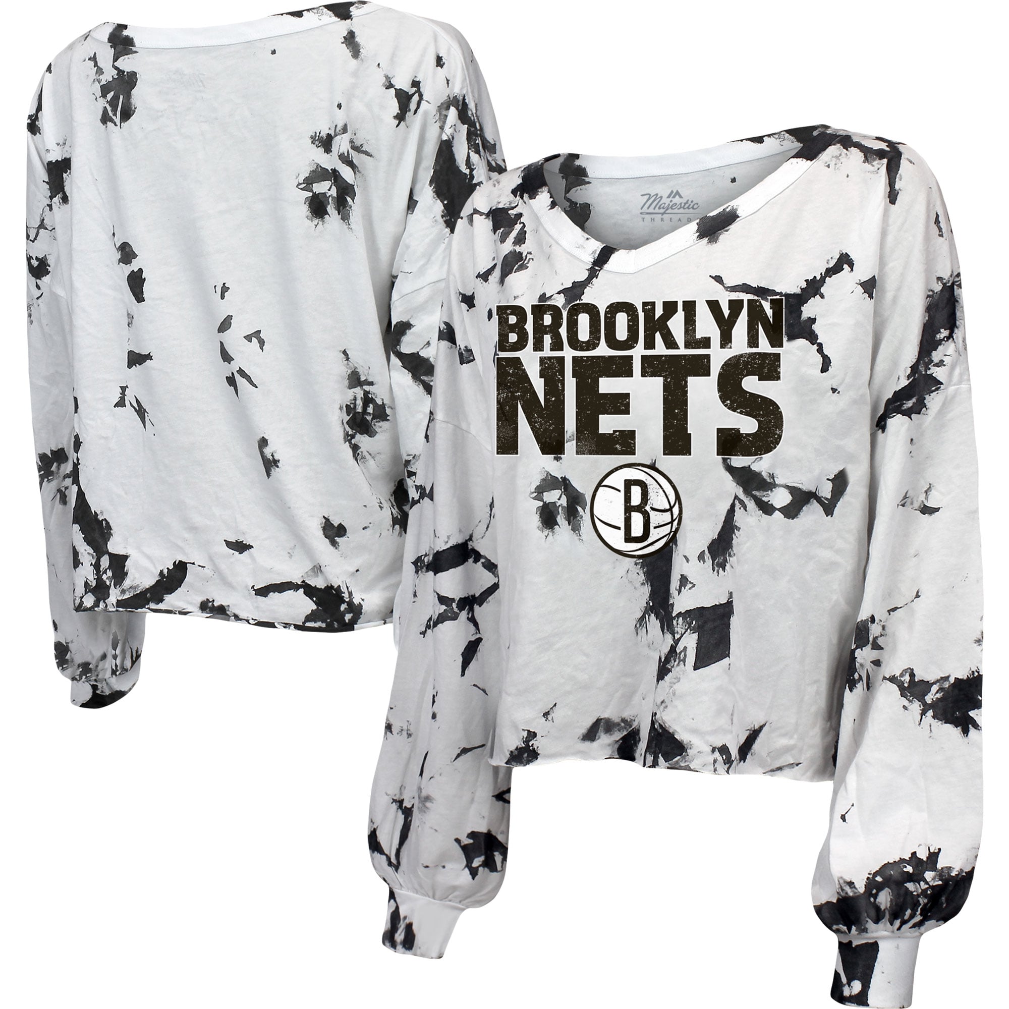 Women's Brooklyn Nets Majestic Threads White/Black Aquarius Tie