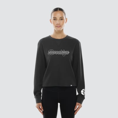 Brooklyn Nets New Era Women's Micro Thermal Long Sleeve T-Shirt - Black