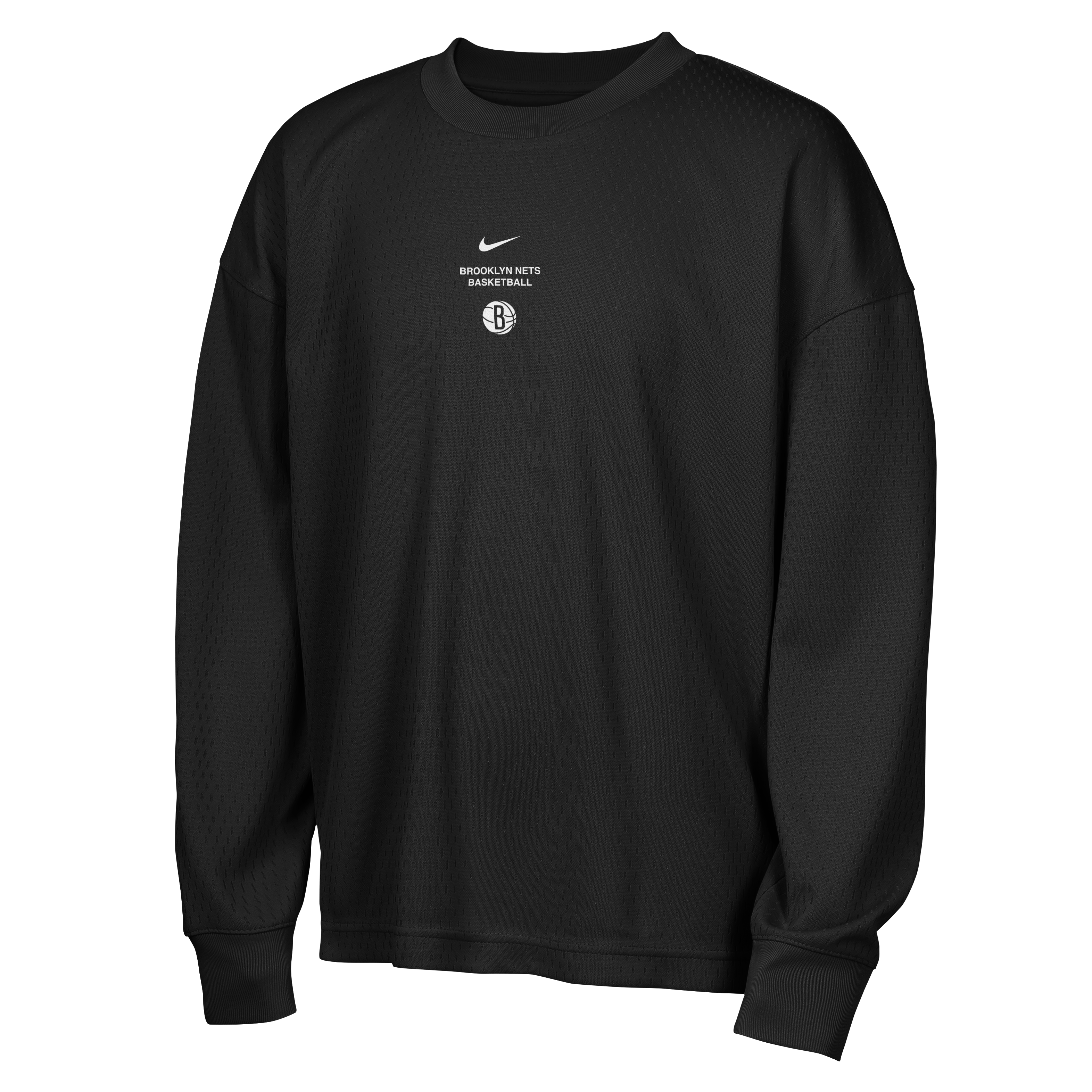 T-shirt à manches longues Nike Brooklyn Nets noir pour jeunes, édition standard 2026, performance d'avant-match